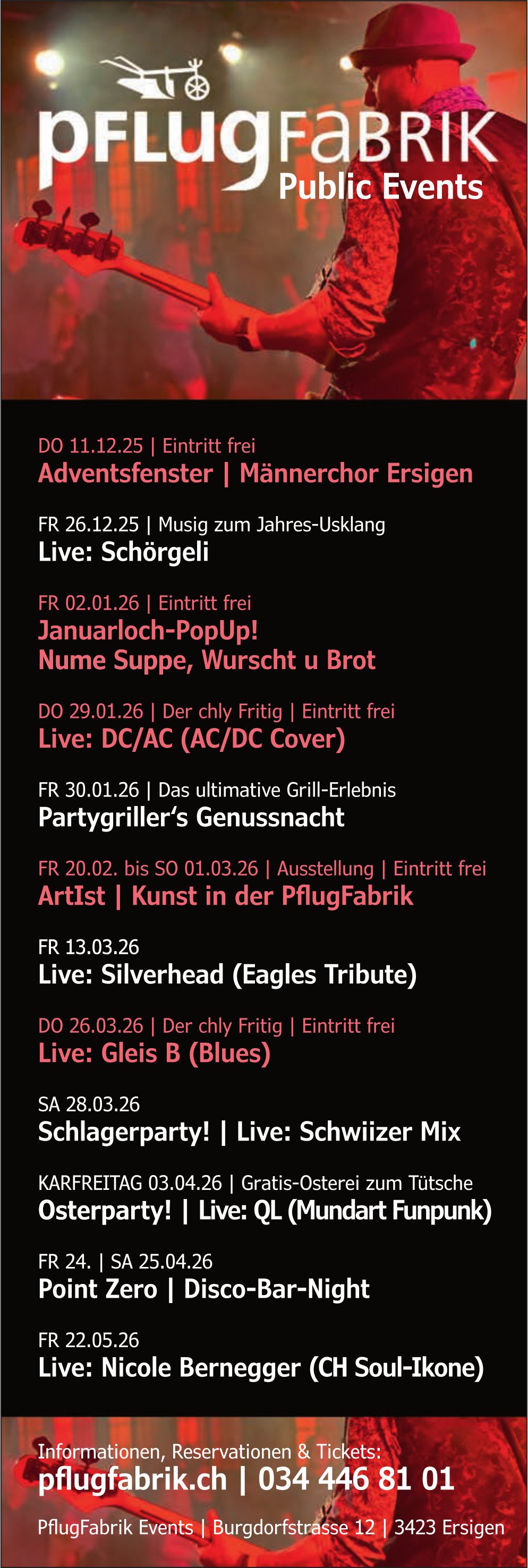 PflugFabrik Events, Ersigen - Programm