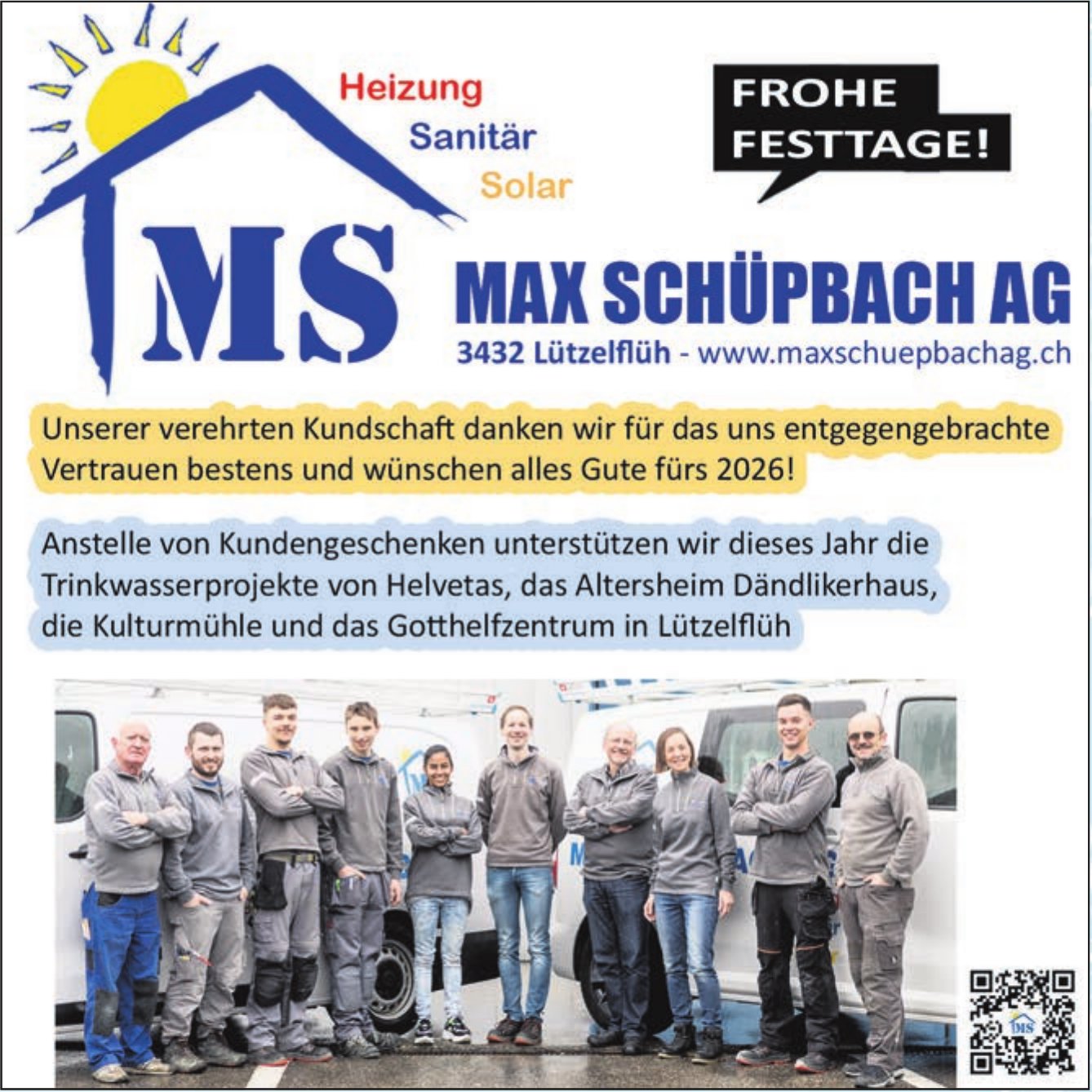 Max Schüpbach AG, Lützelflüh - Frohe Festtage