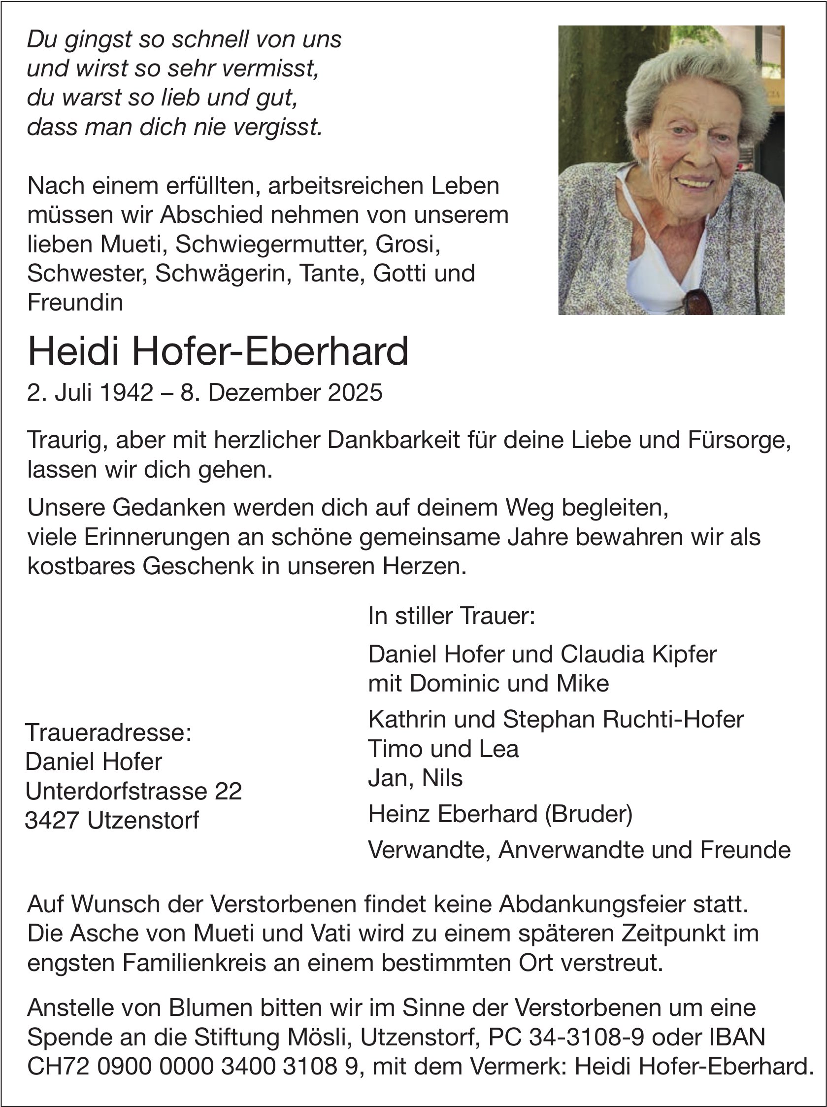 Heidi Hofer-Eberhard, Dezember 2025 / TA