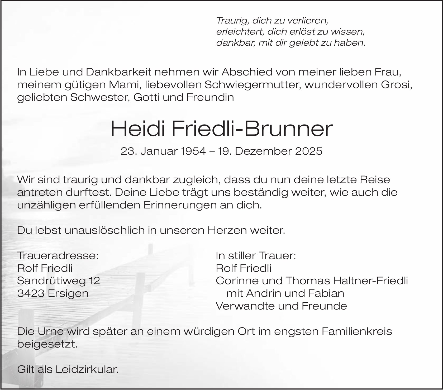 Heidi Friedli-Brunner, Dezember 2025 / TA