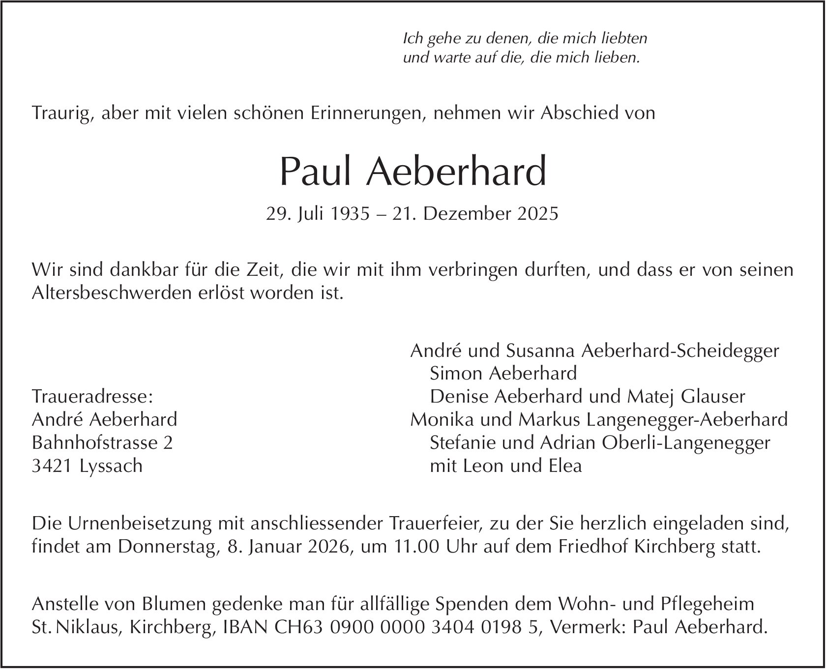 Paul Aeberhard, Dezember 2025 / TA