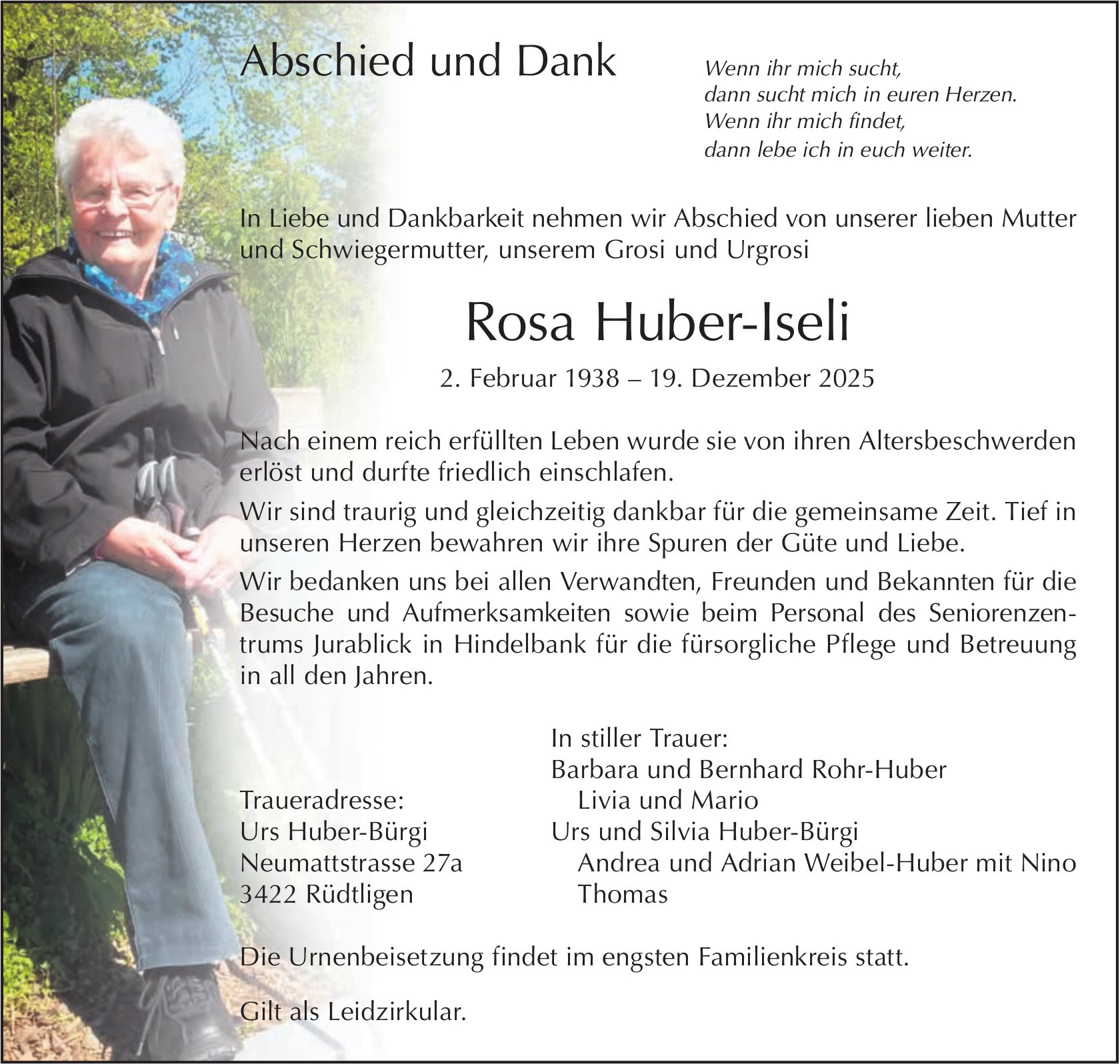 Rosa Huber-Iseli, Dezember 2025 / TA