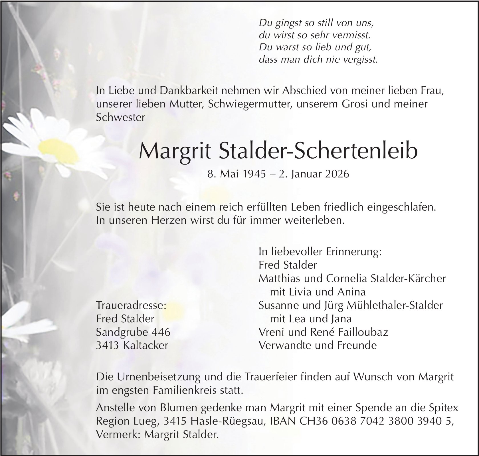 Margrit Stalder-Schertenleib, Januar 2026 / TA