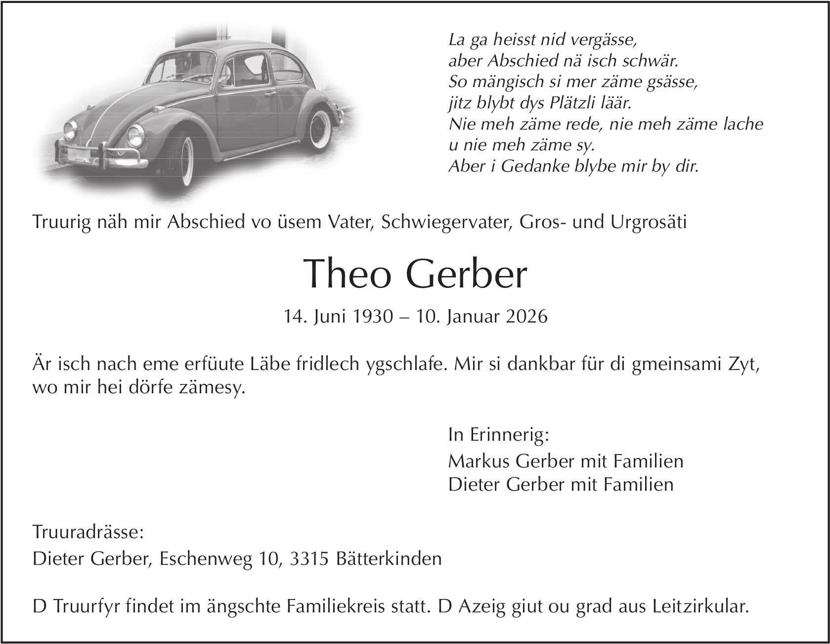 Theo Gerber, Januar 2026 / TA