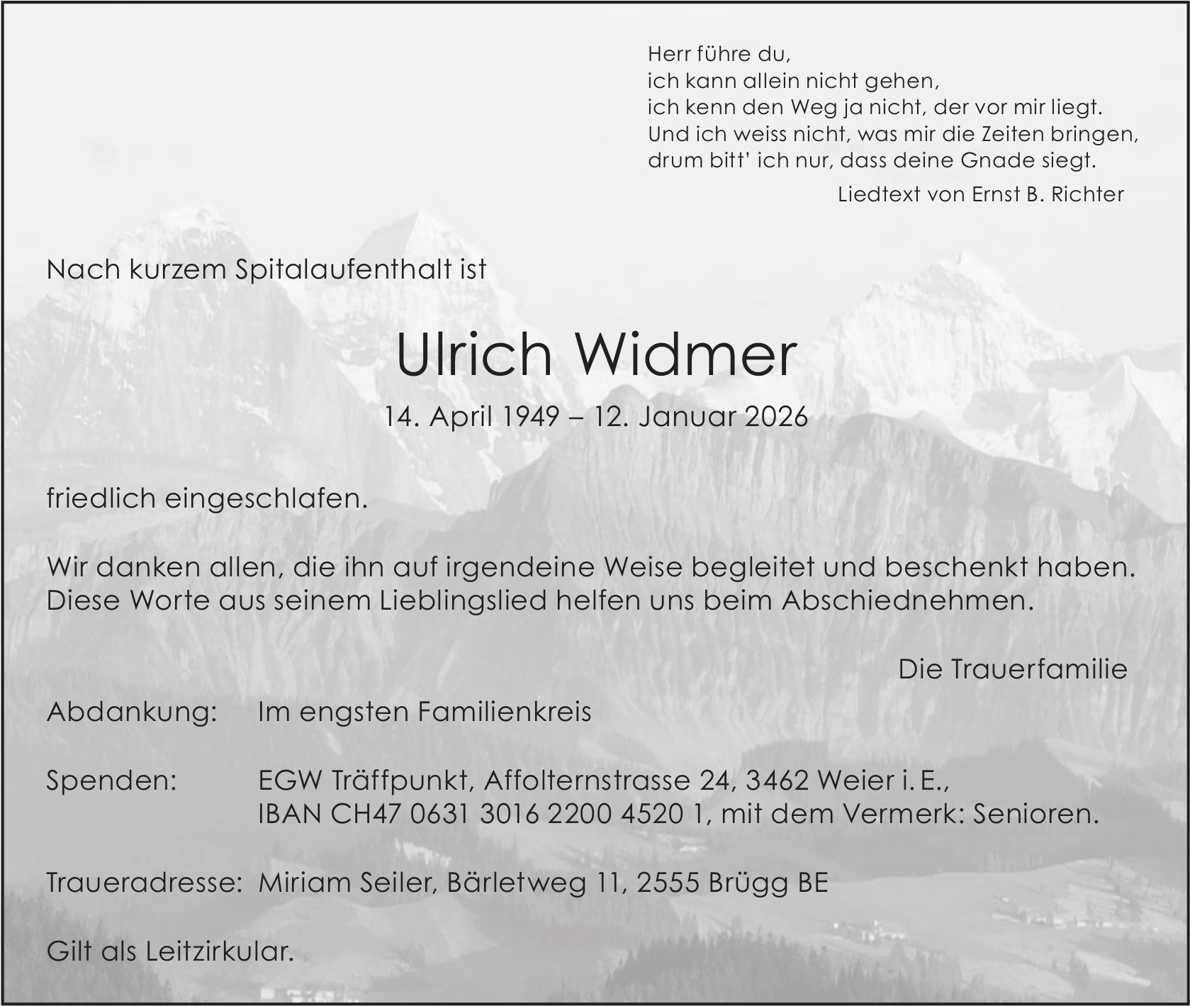 Ulrich Widmer, Januar 2026 / TA