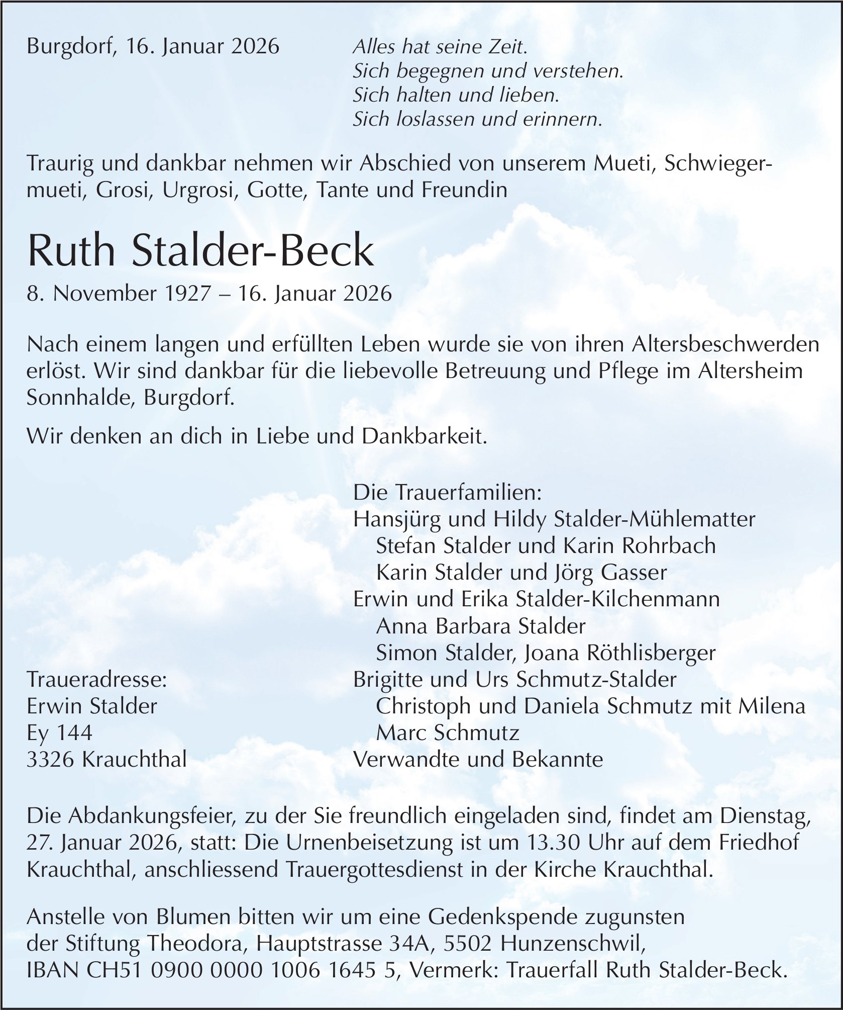 Ruth Stalder-Beck, Januar 2026 / TA
