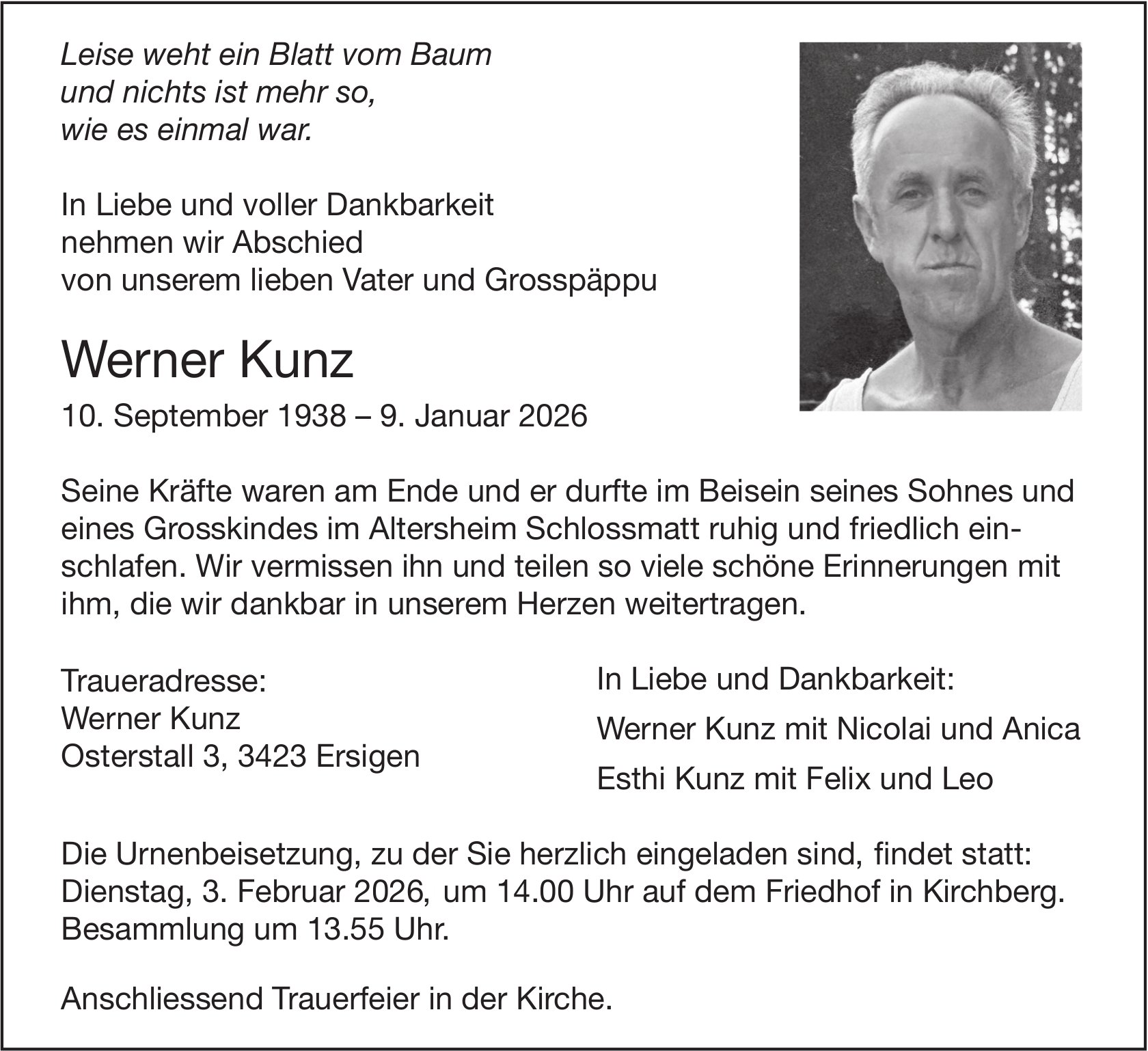 Werner Kunz, Januar 2026 / TA