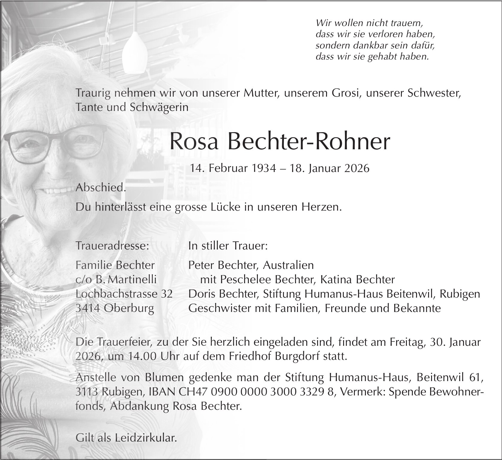 Rosa Bechter-Rohner, Januar 2026 / TA