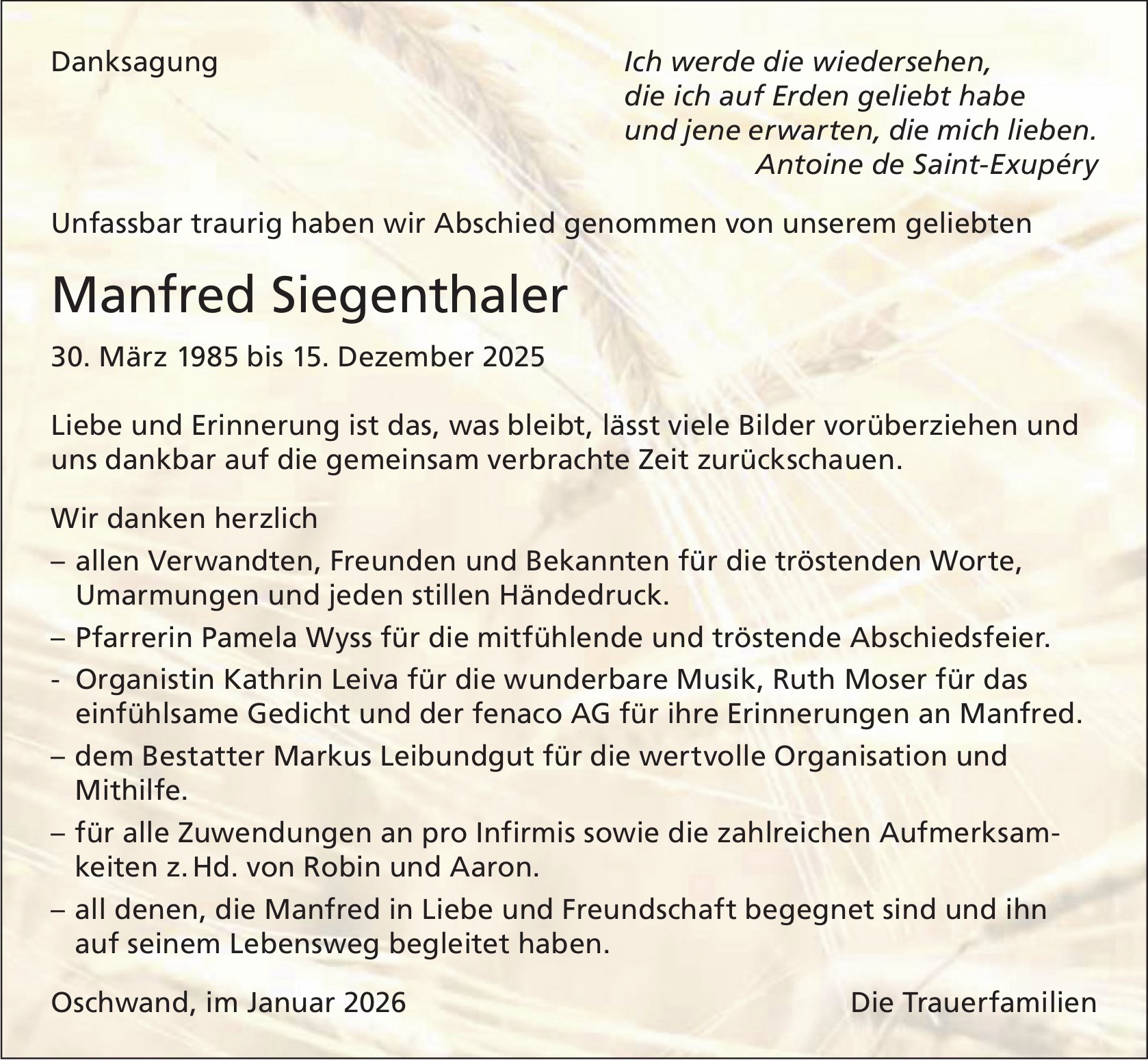 Manfred Siegenthaler, im Januar 2026 / DS