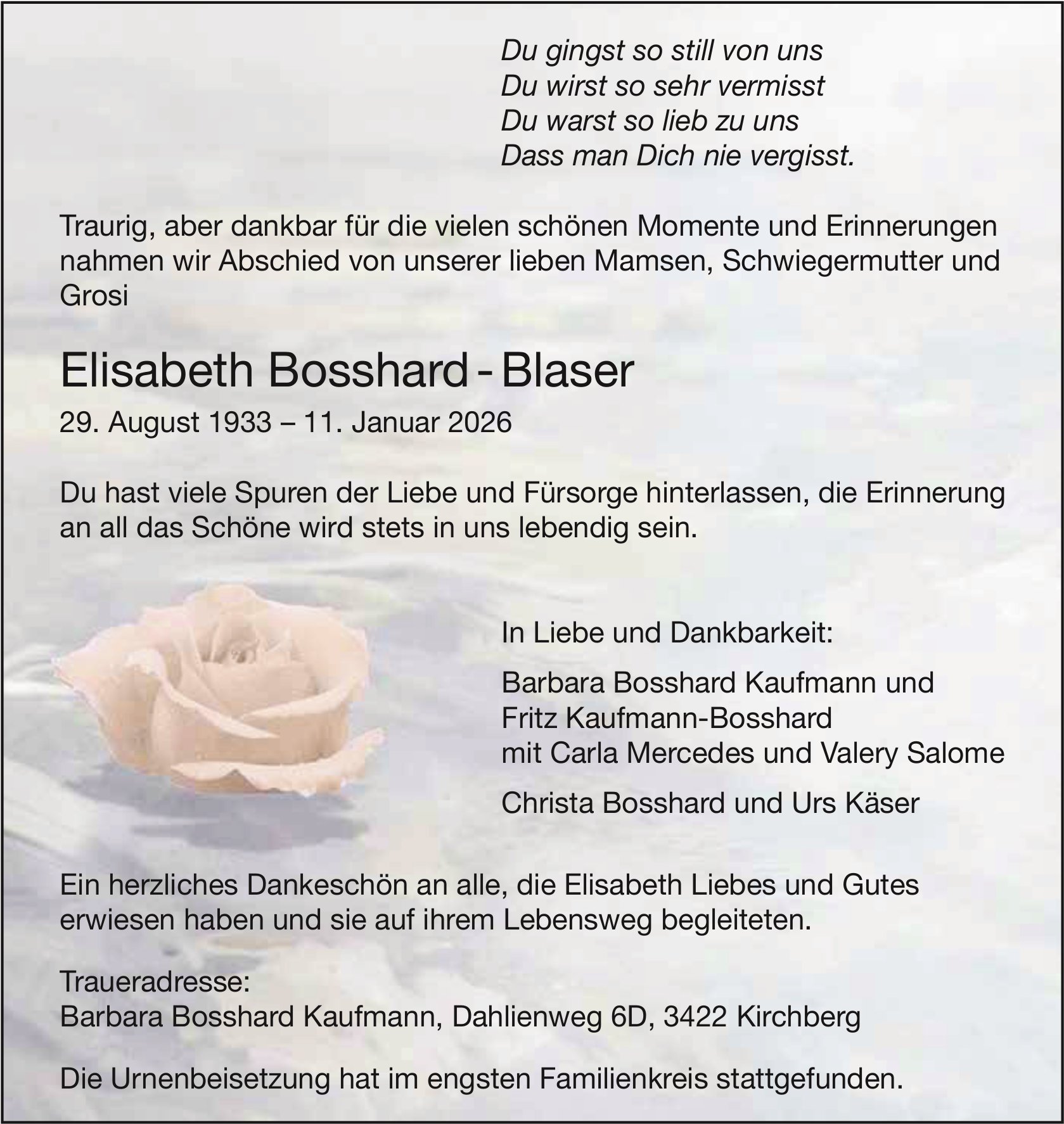 Elisabeth Bosshard - Blaser, Januar 2026 / TA