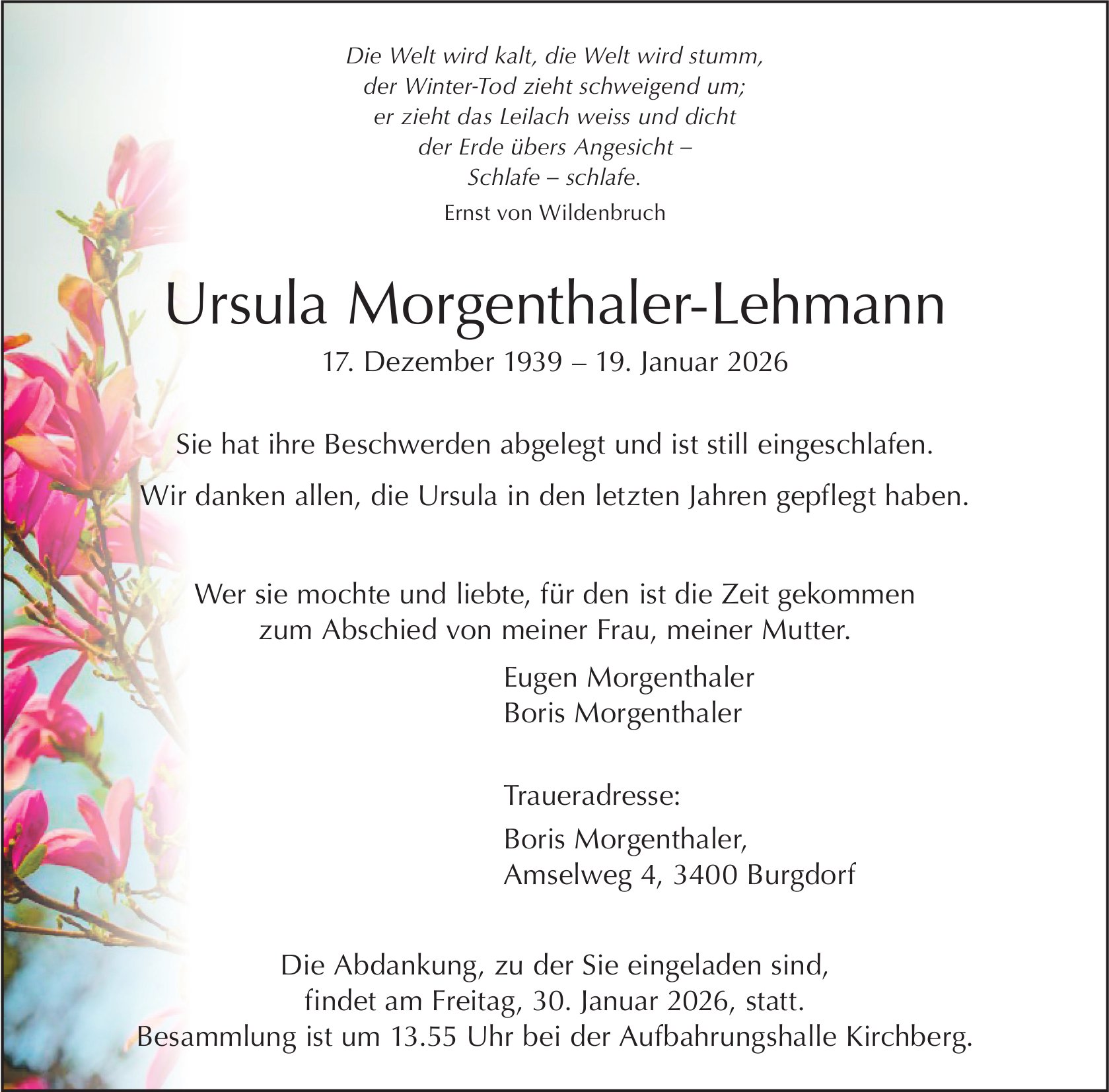 Ursula Morgenthaler-Lehmann, Januar 2026 / TA
