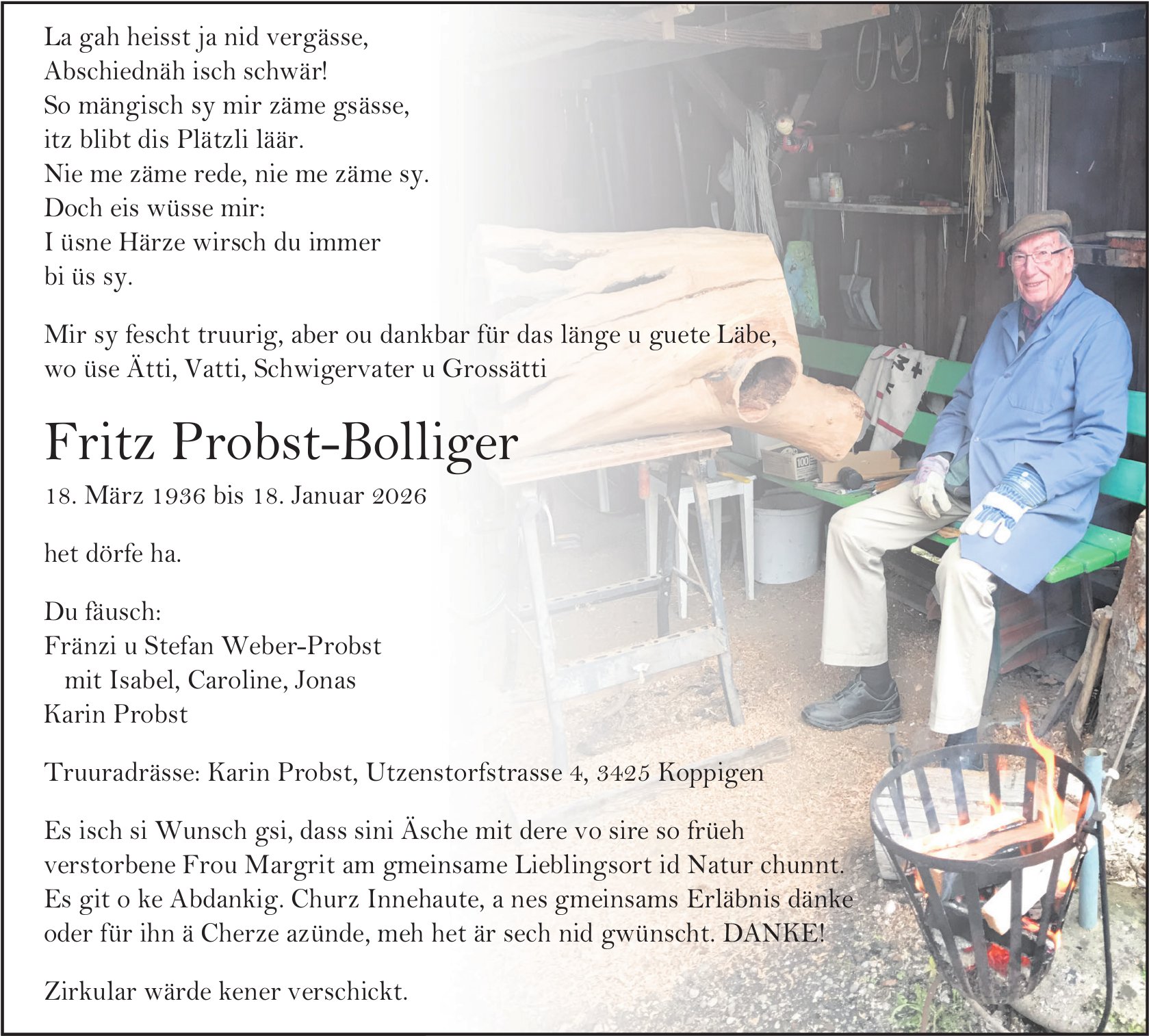 Fritz Probst-Bolliger, Januar 2026 / TA