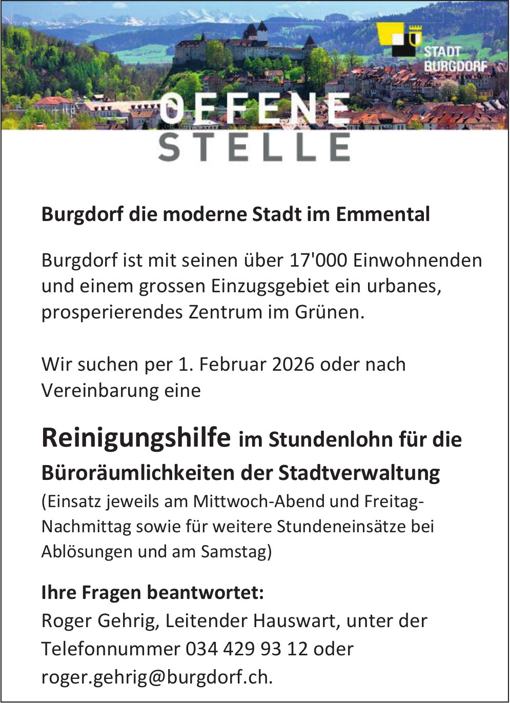 Reinigungshilfe im Stundenlohn, Stadt, Burgdorf, gesucht