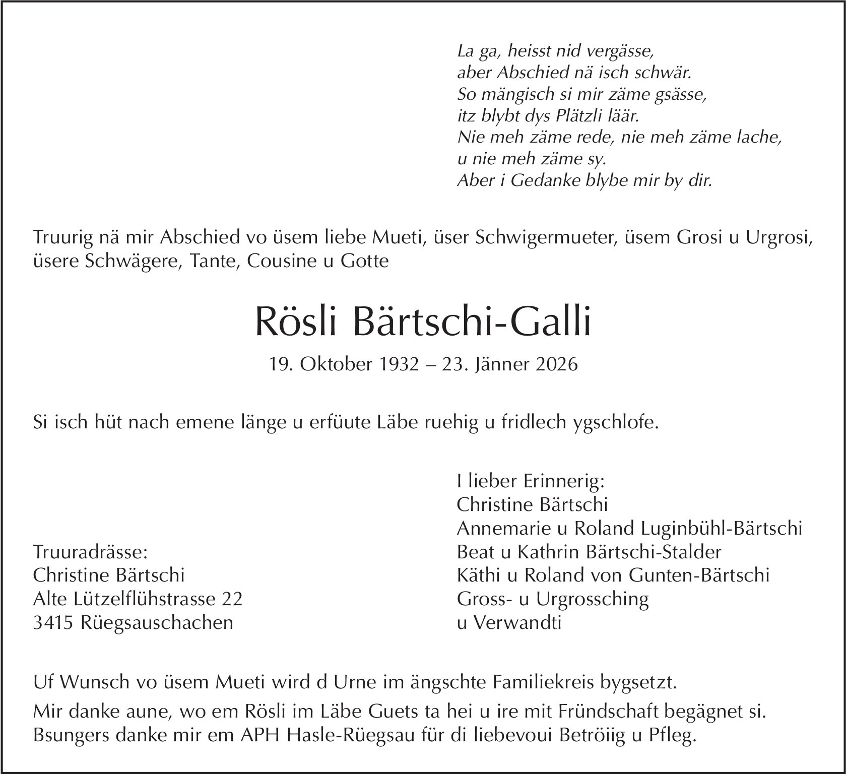 Rösli Bärtschi-Galli, Januar 2026 / TA