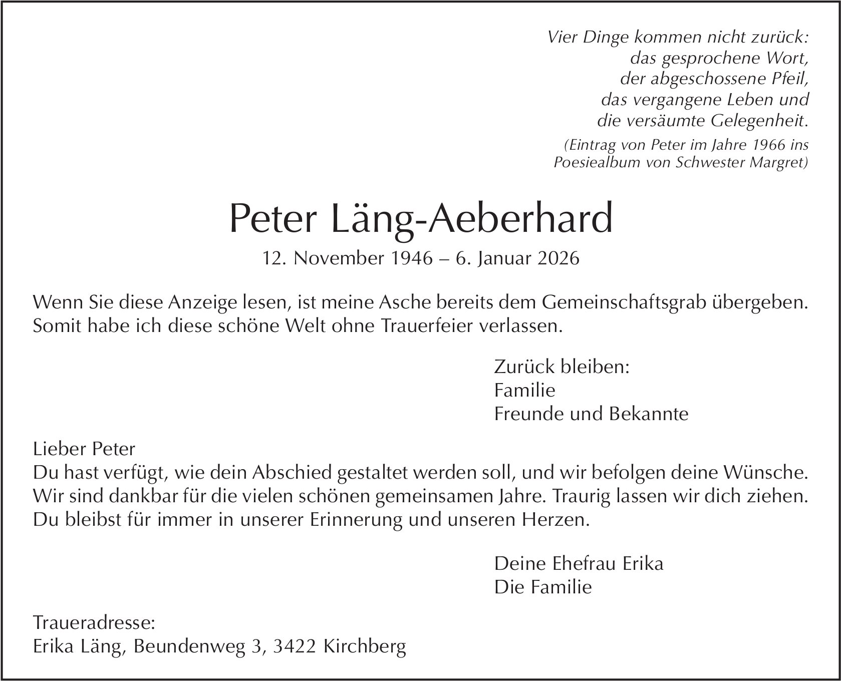 Peter Läng-Aeberhard, Januar 2026 / TA