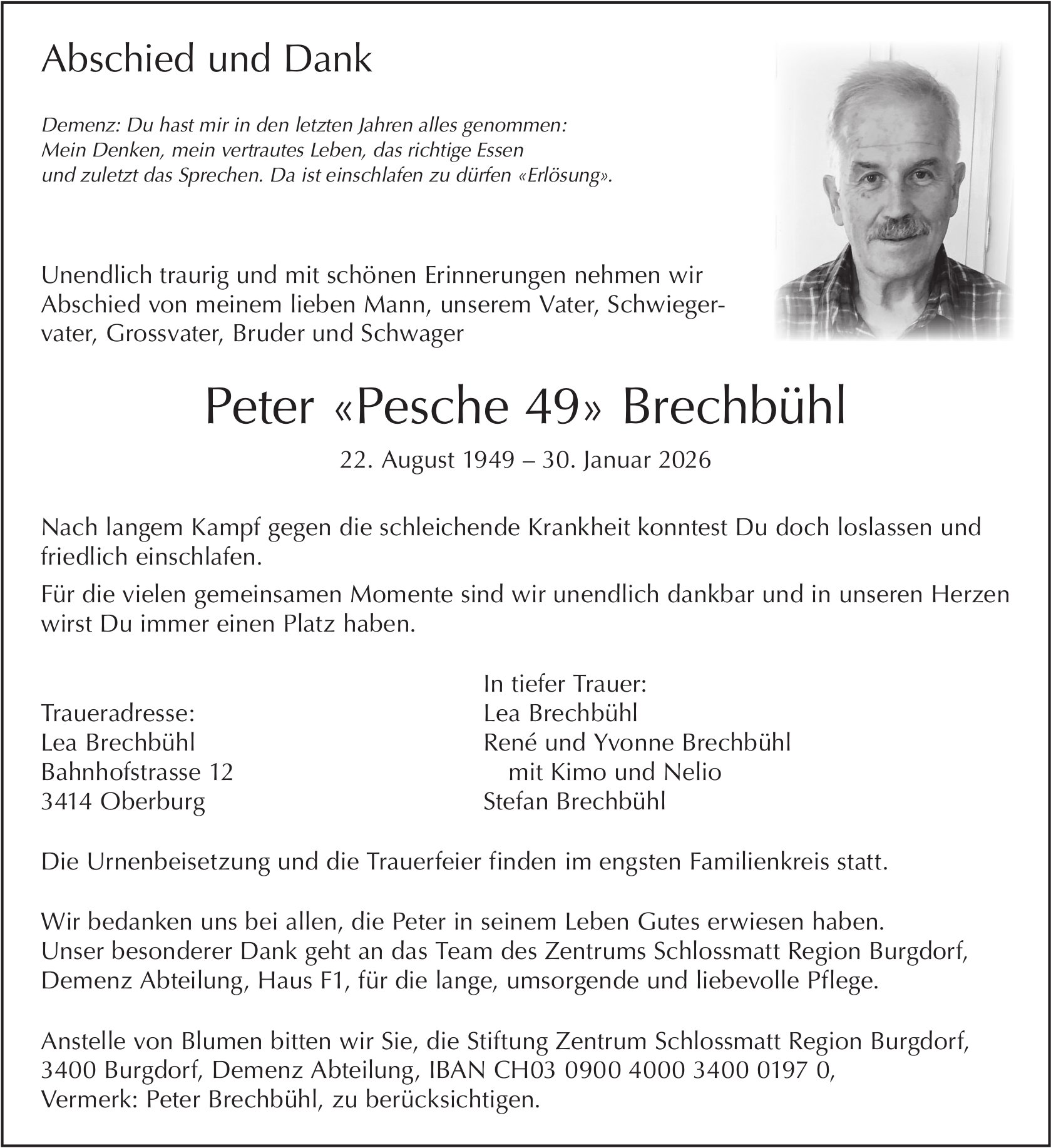 Peter «Pesche 49» Brechbühl, Januar 2026 / TA
