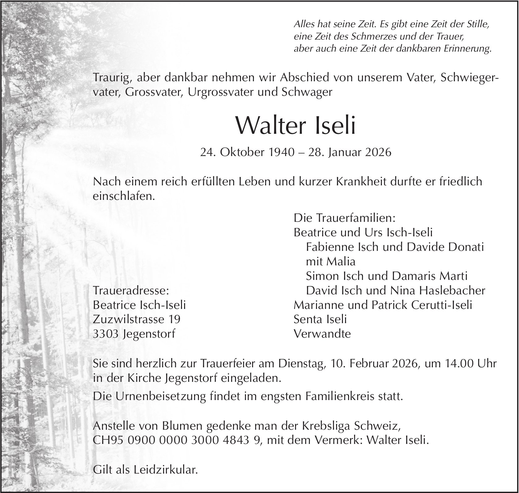 Walter Iseli, Januar 2026 / TA