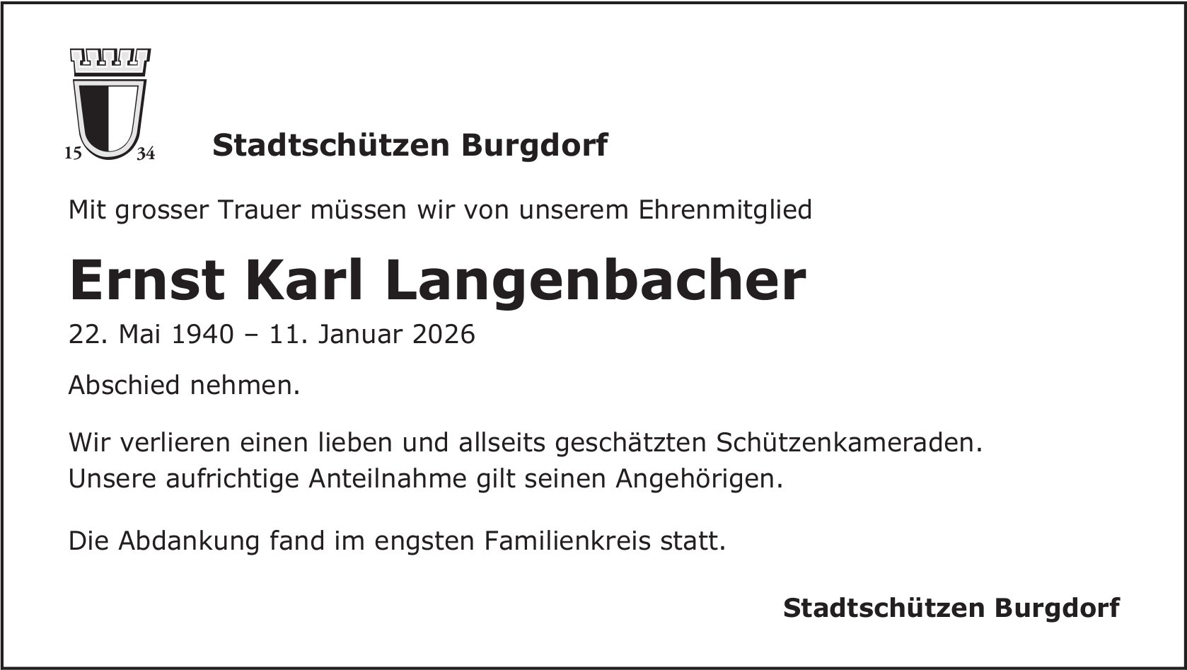 Ernst Karl Langenbacher, Januar 2026 / TA