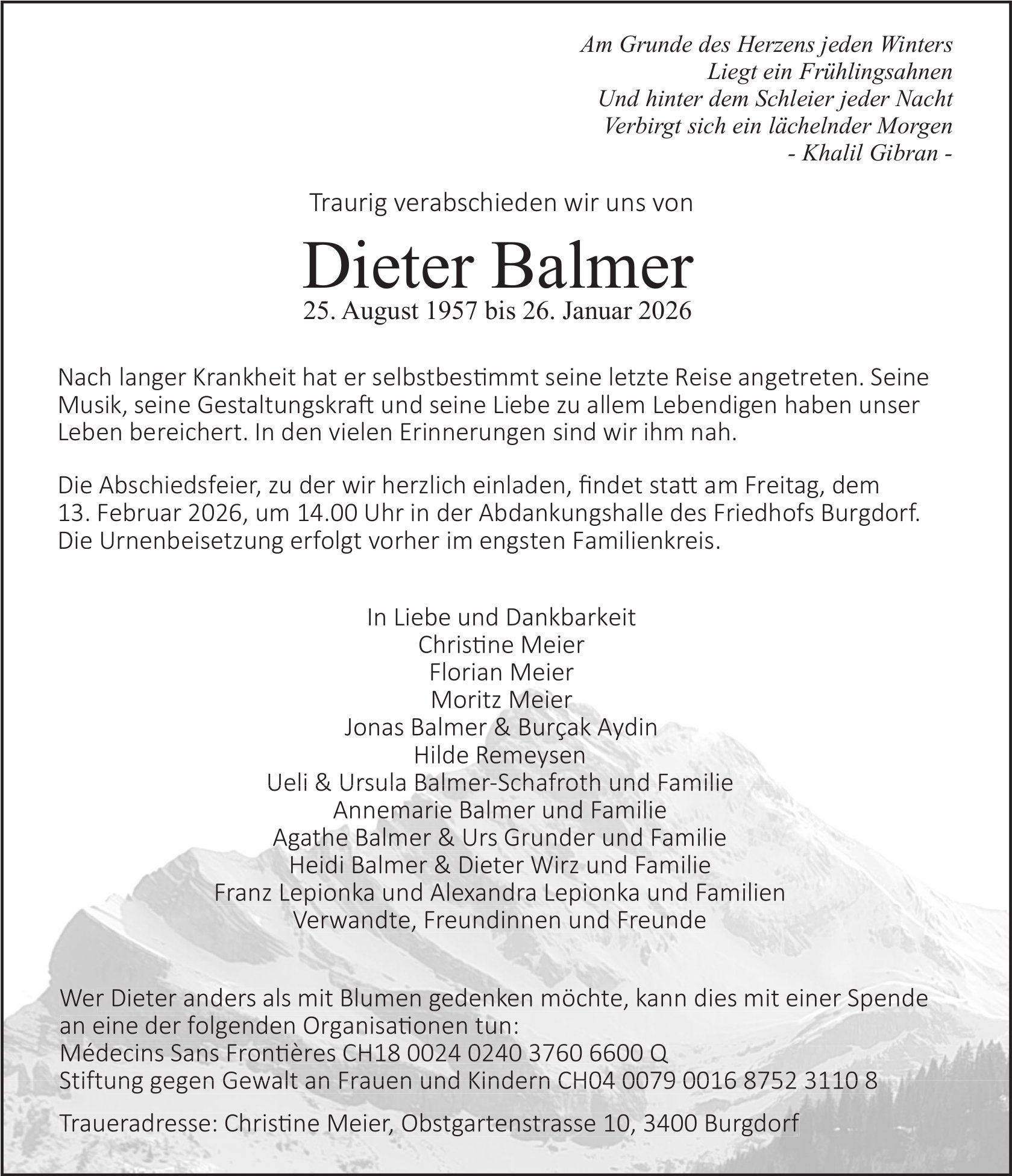 Dieter Balmer, Januar 2026 / TA
