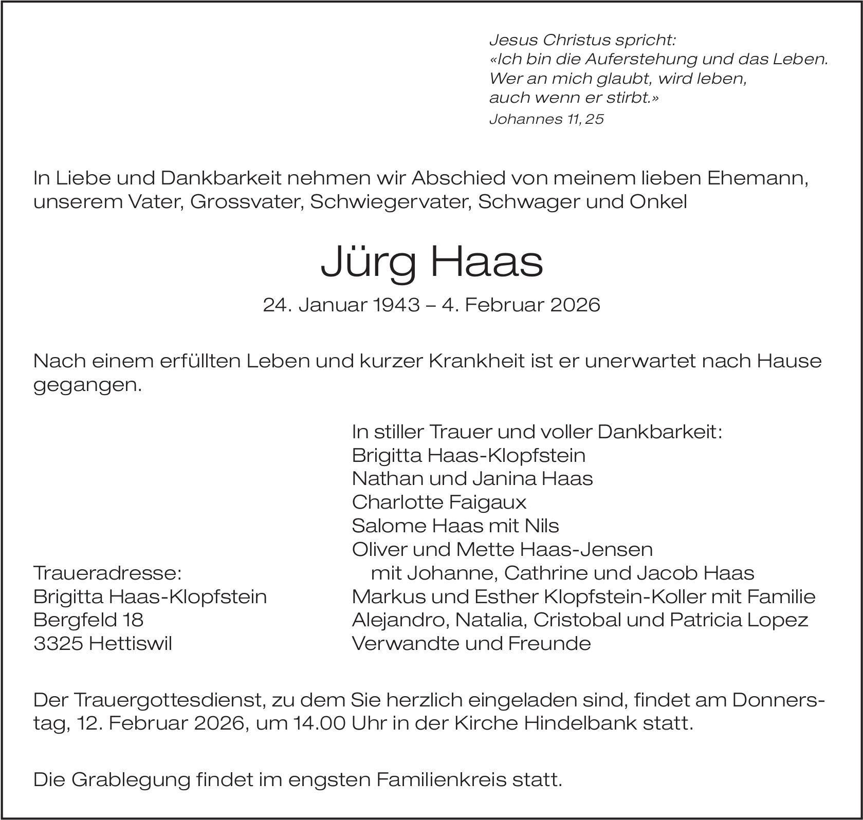 Jürg Haas, Februar 2026 / TA