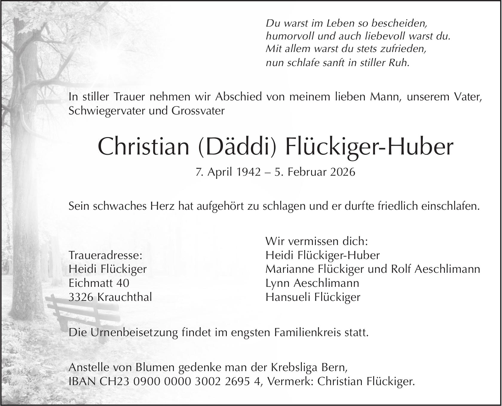 Christian (Däddi) Flückiger-Huber, Februar 2026 / TA