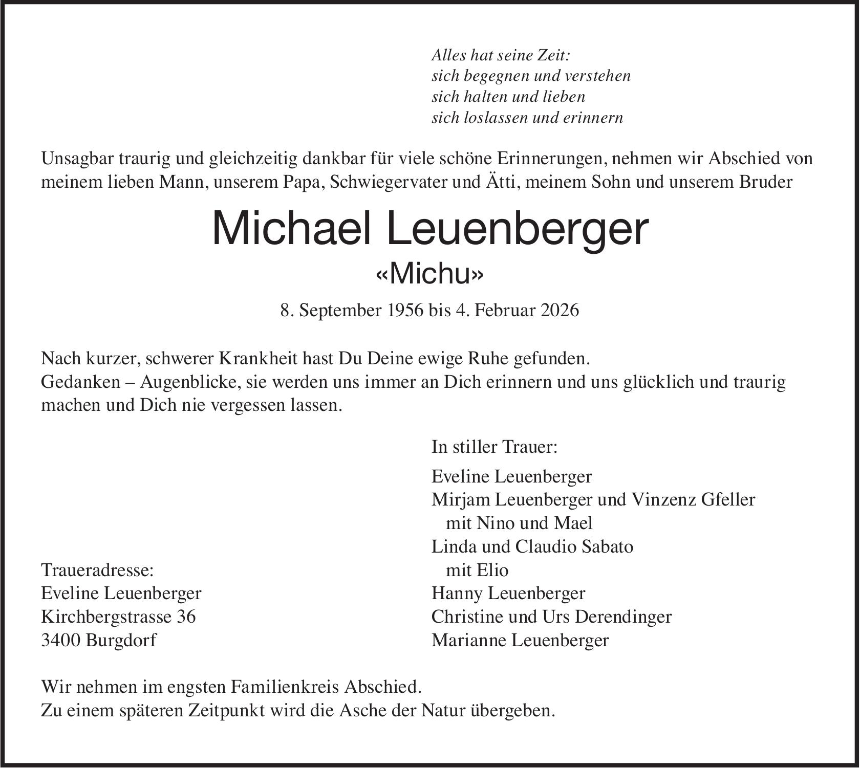 Michael Leuenberger «Michu», Februar 2026 / TA