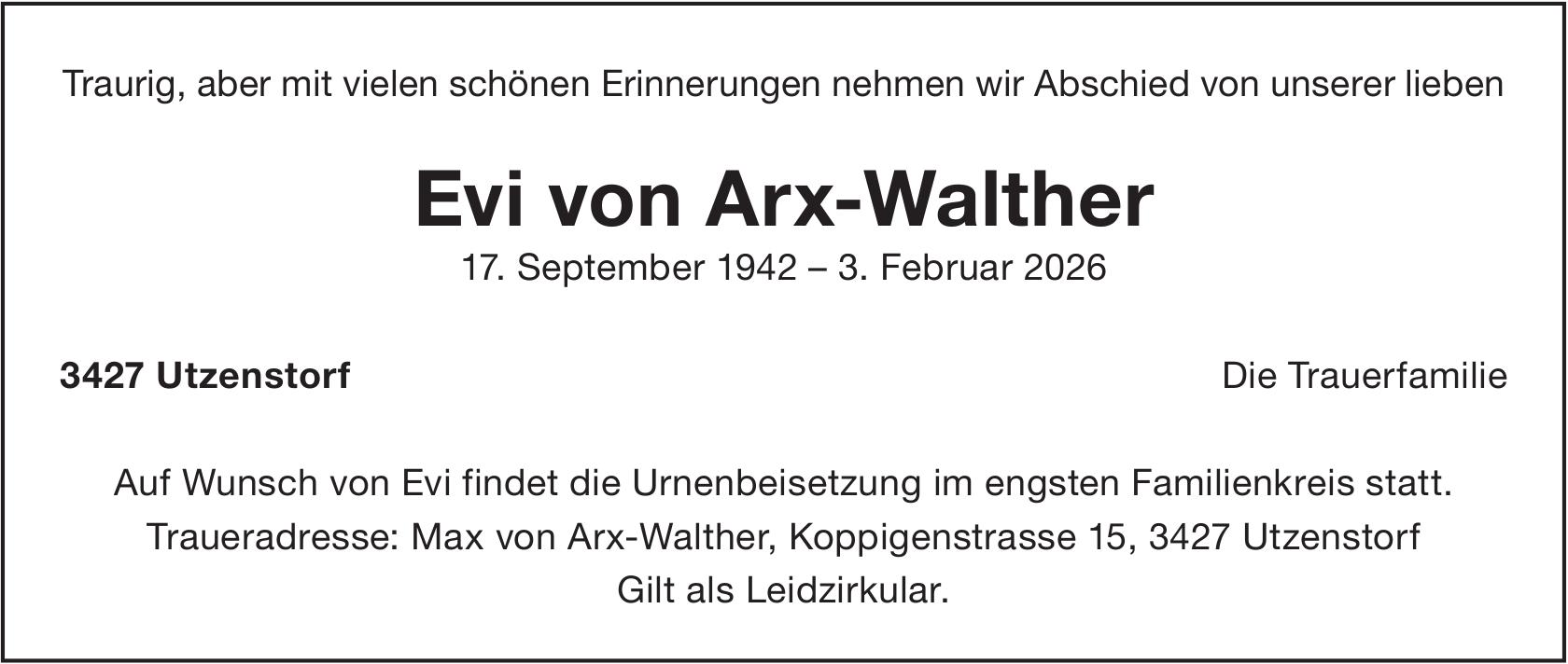 Evi von Arx-Walther, Februar 2026 / TA