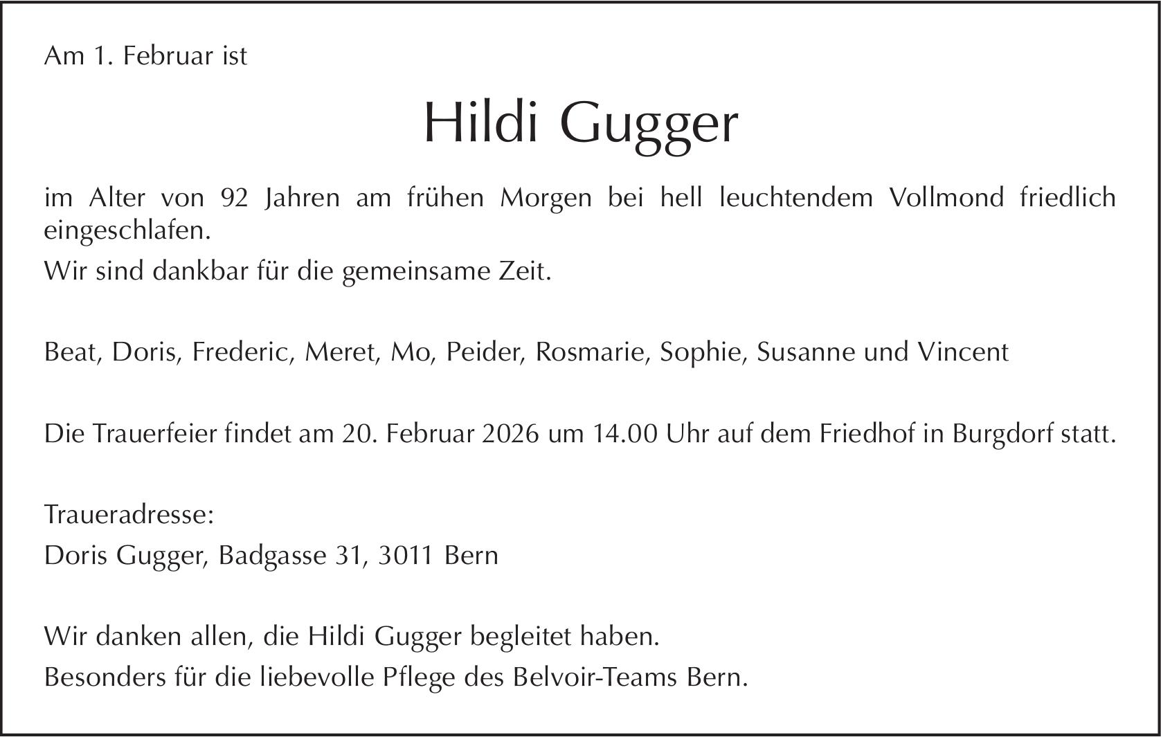 Hildi Gugger, Februar 2026 / TA