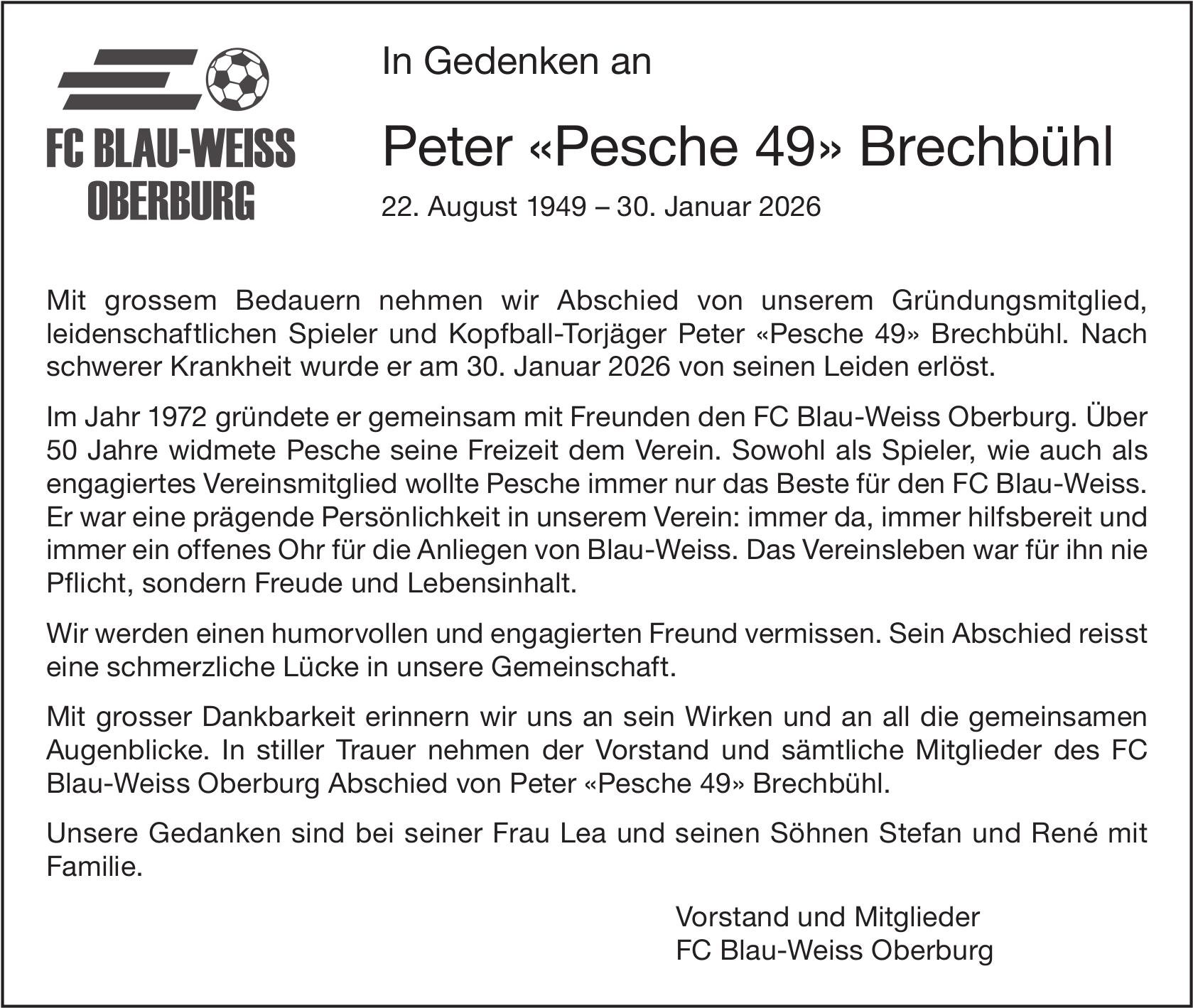 Peter «Pesche 49» Brechbühl, Januar 2026 / TA