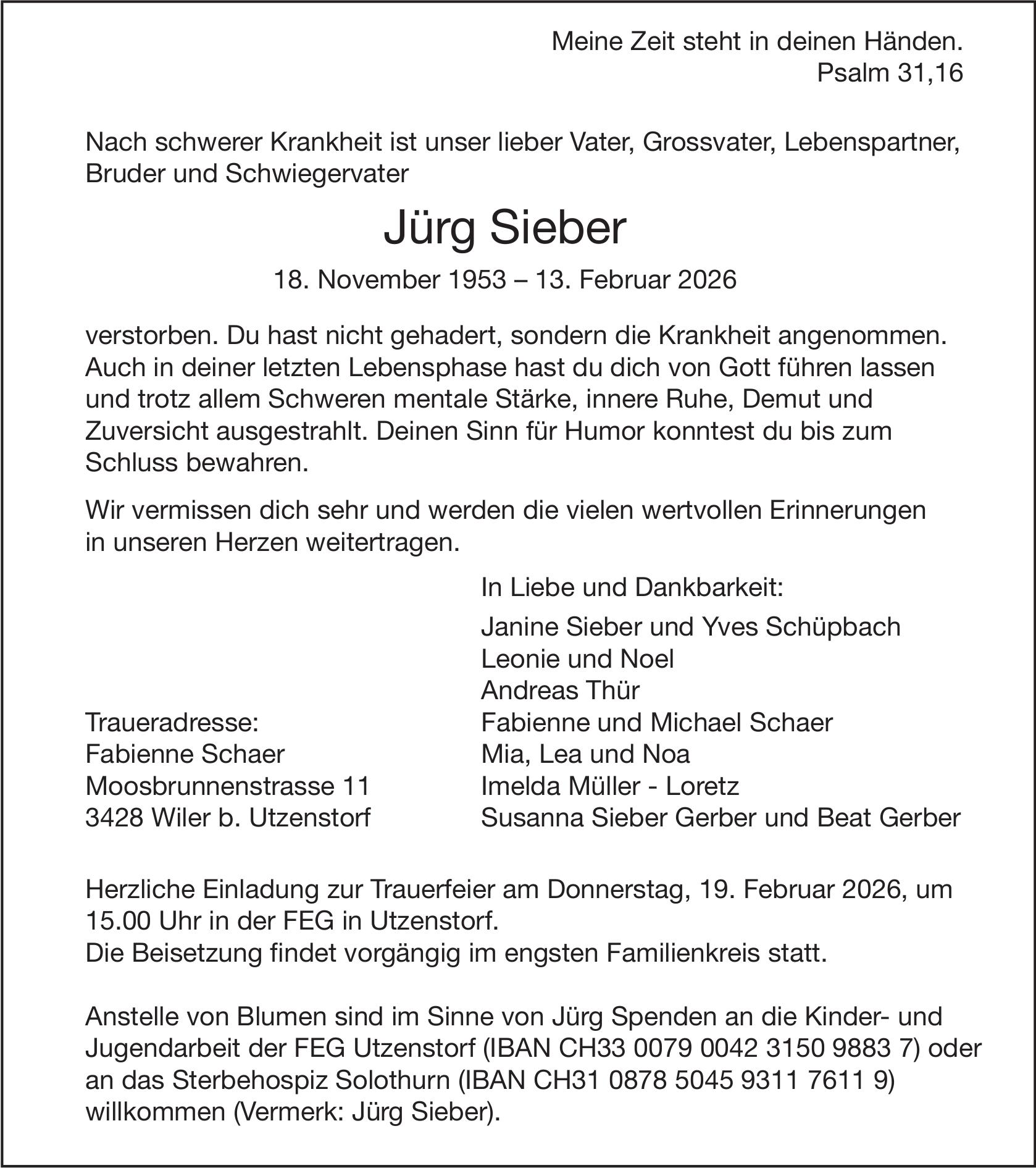 Jürg Sieber, Februar 2026 / TA
