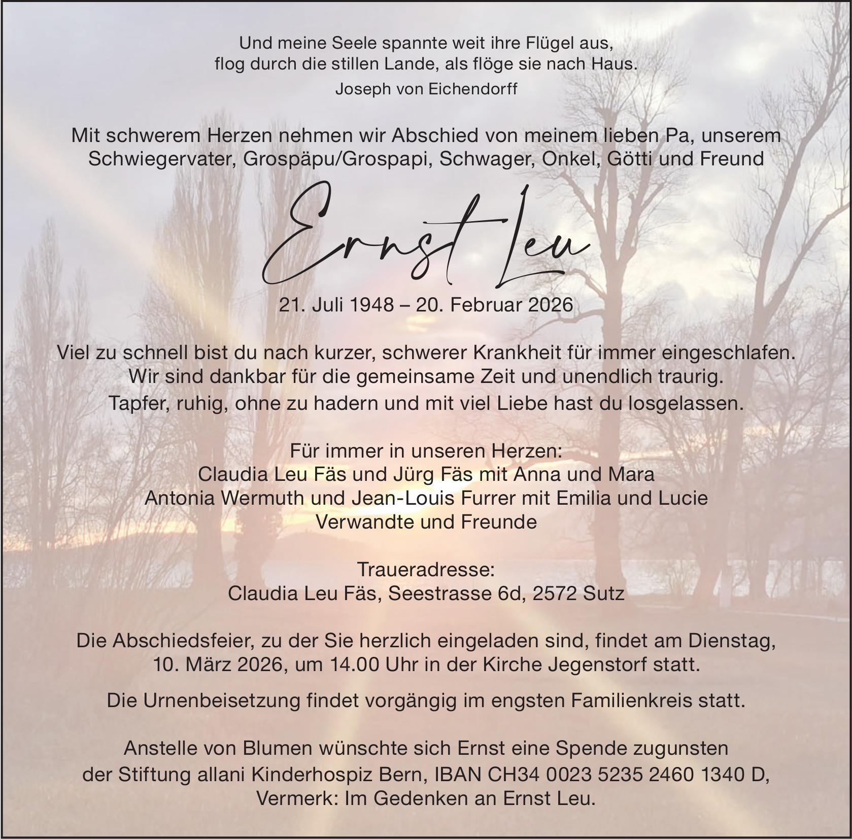 Ernst Leu, Februar 2026 / TA