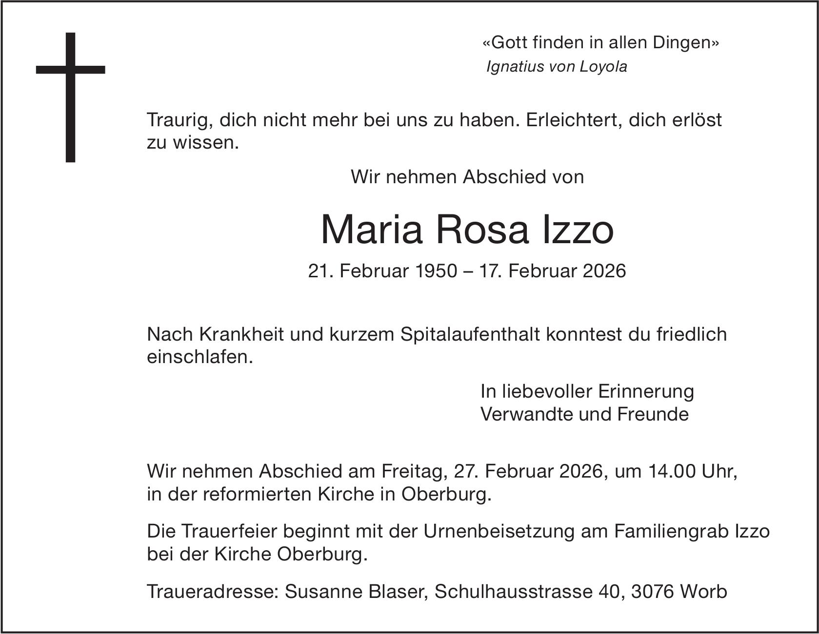 Maria Rosa Izzo, Februar 2026 / TA