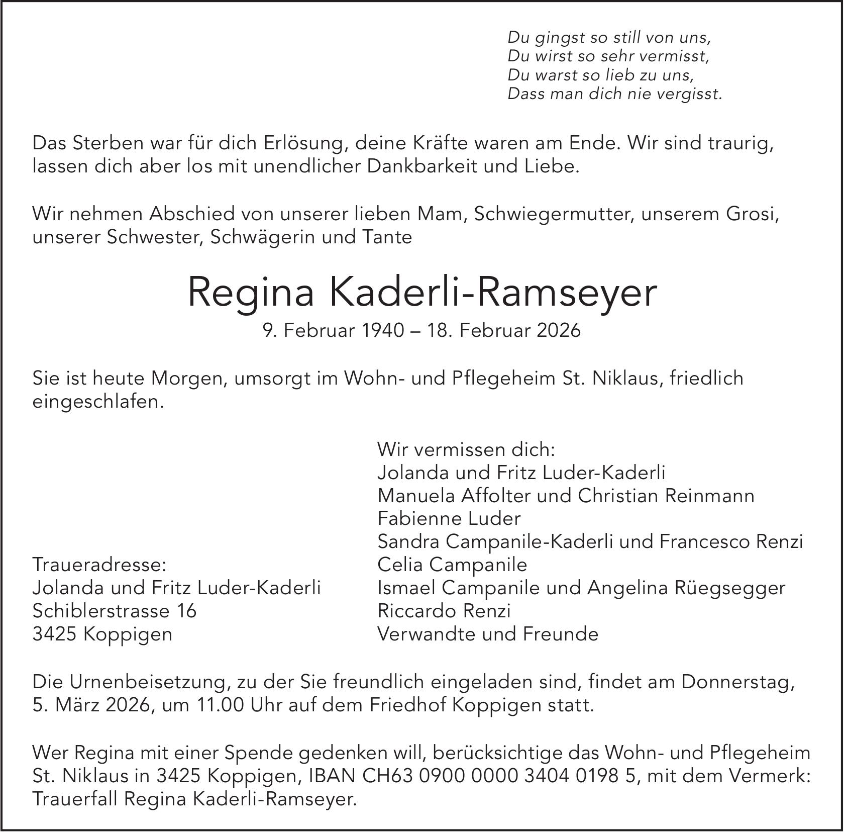Regina Kaderli-Ramseyer, Februar 2026 / TA