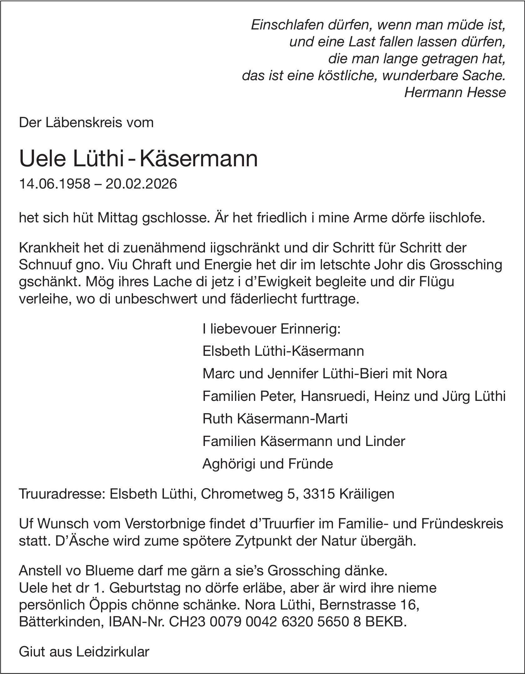 Uele Lüthi - Käsermann, Februar 2026 / TA