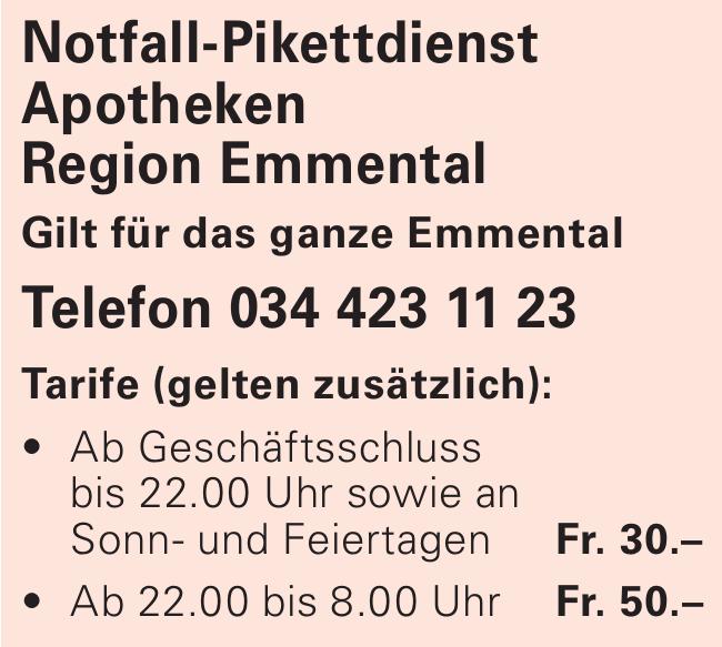 Sonstiges, Notfall-Pikettdienst, Notfall-Pikettdienst Apotheken Region Emmental