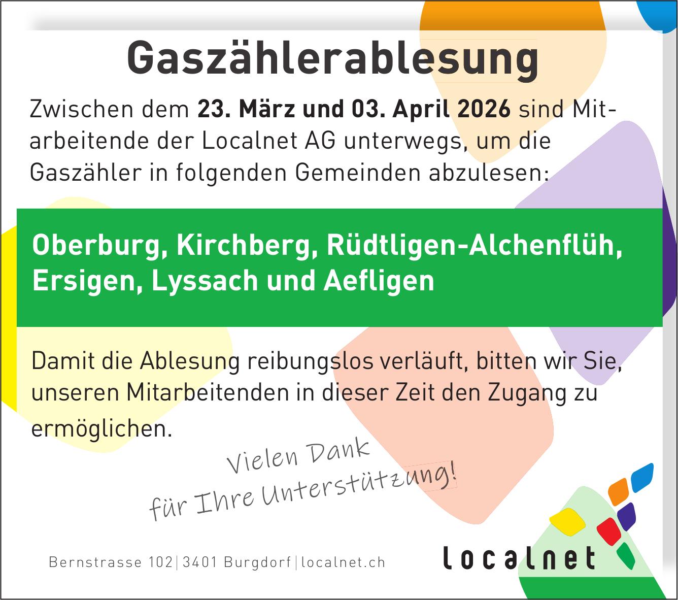 Localnet AG, Burgdorf - Gaszählerablesung