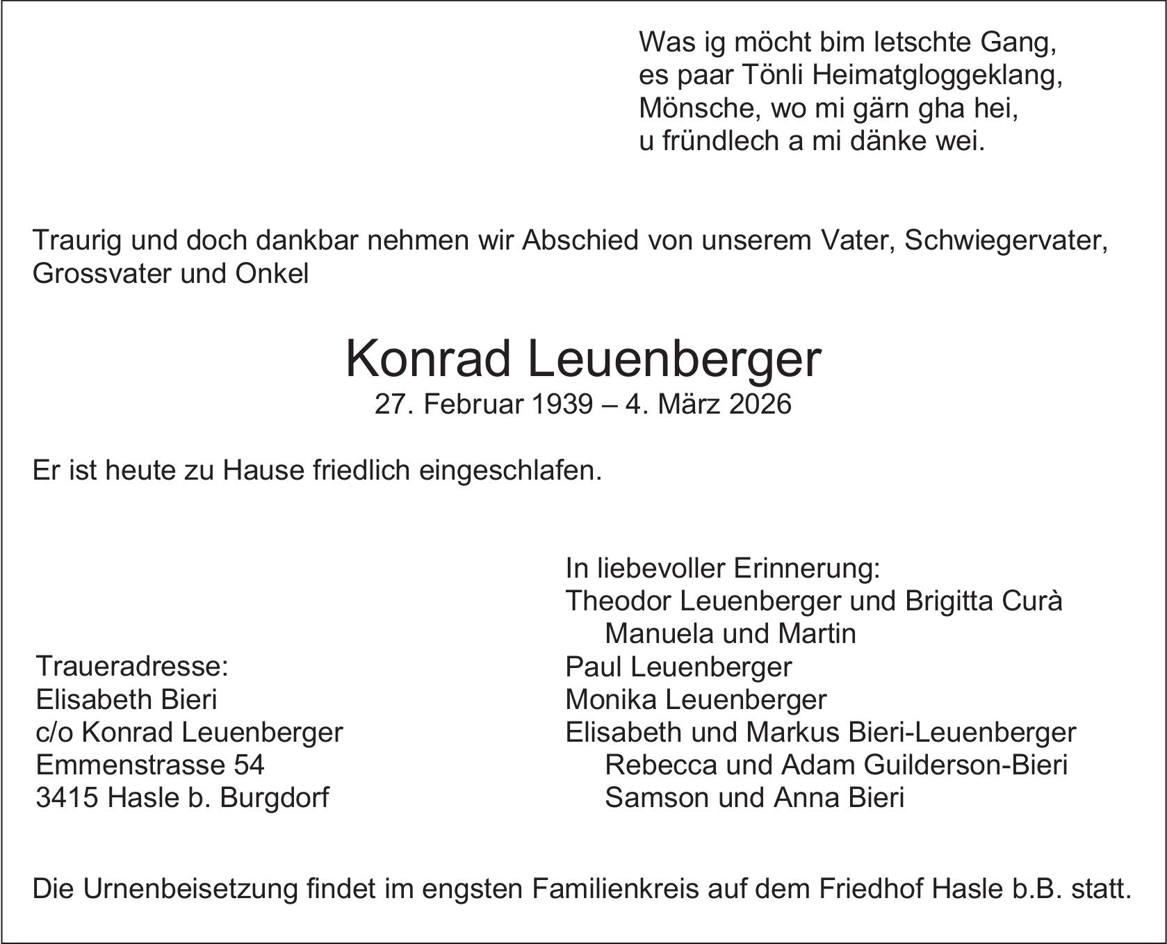 Konrad Leuenberger, März 2026 / TA