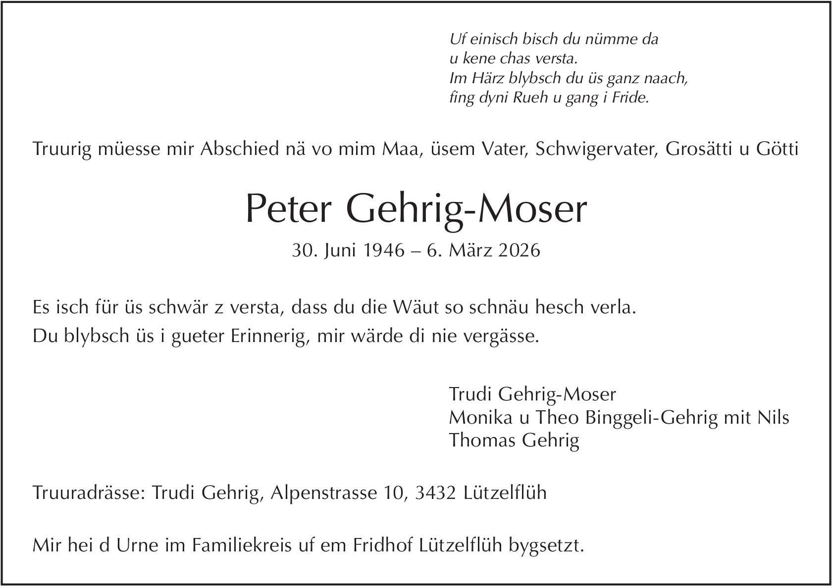 Gehrig-Moser Peter, März 2026 / TA