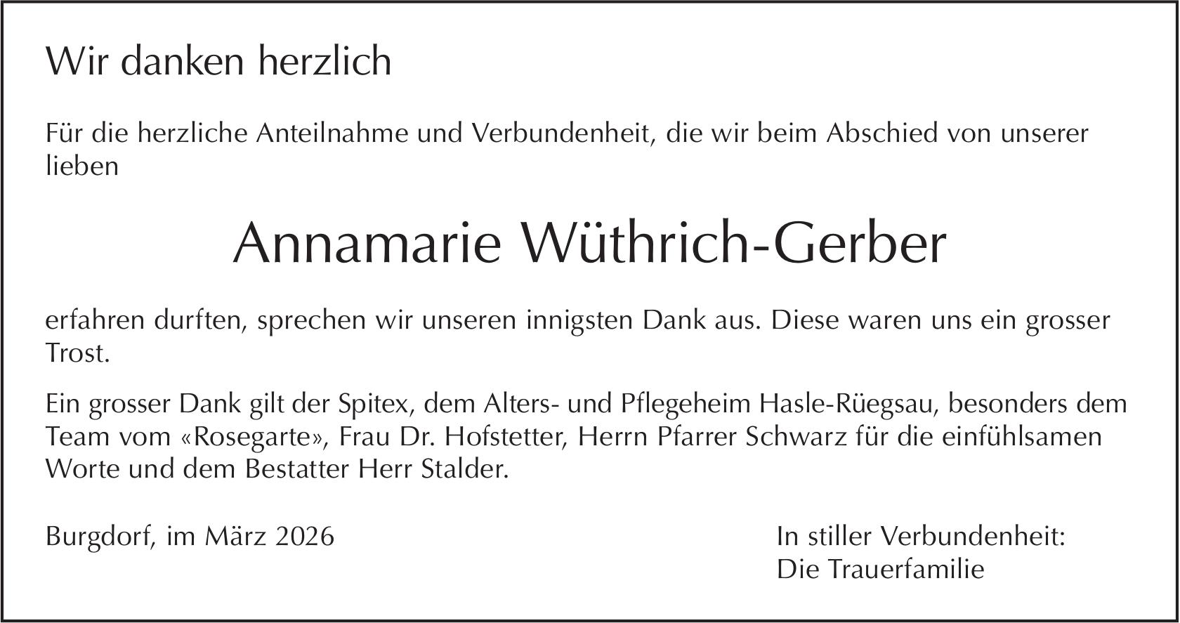 Annamarie Wüthrich-Gerber, im März 2026 / DS