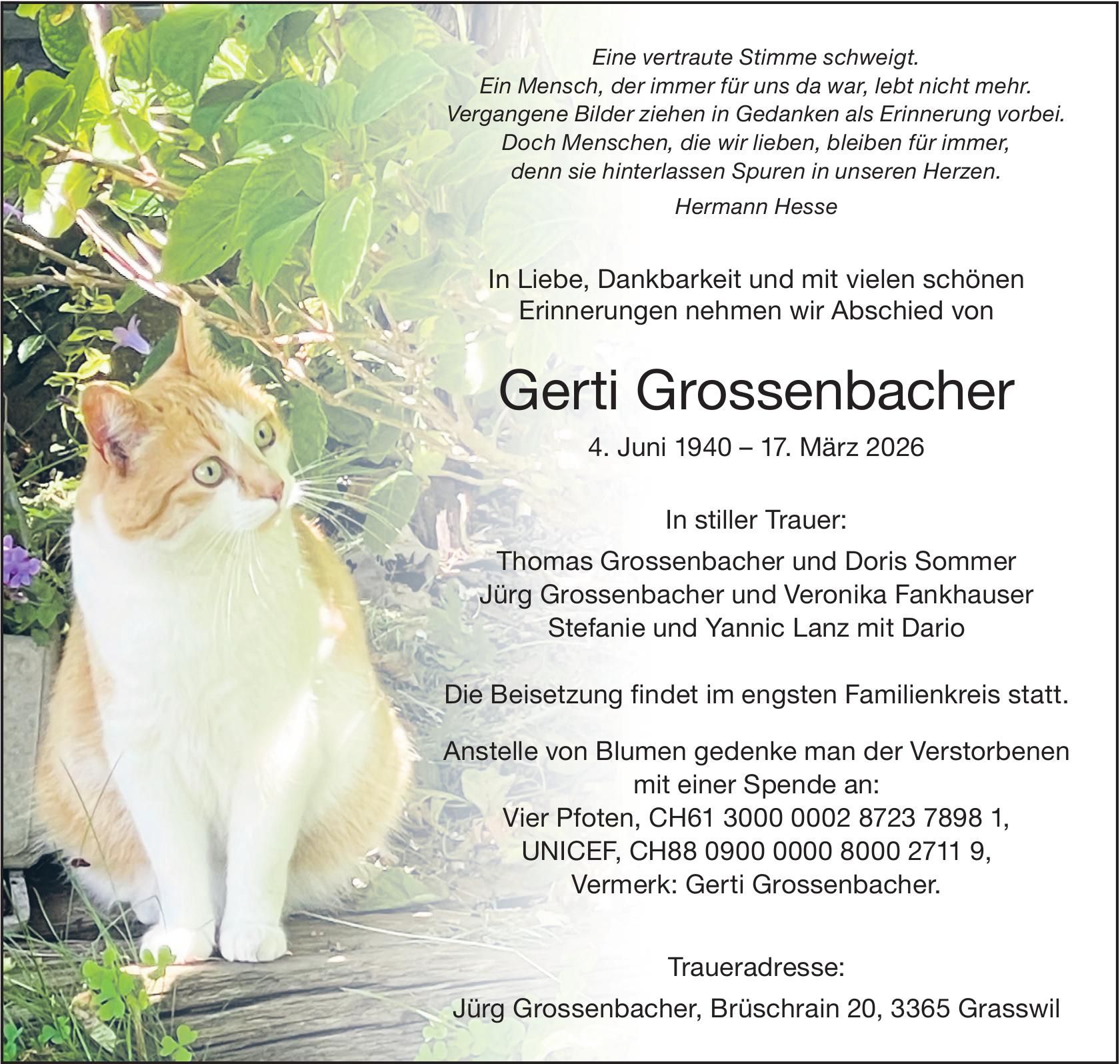 Gerti Grossenbacher, März 2026 / TA