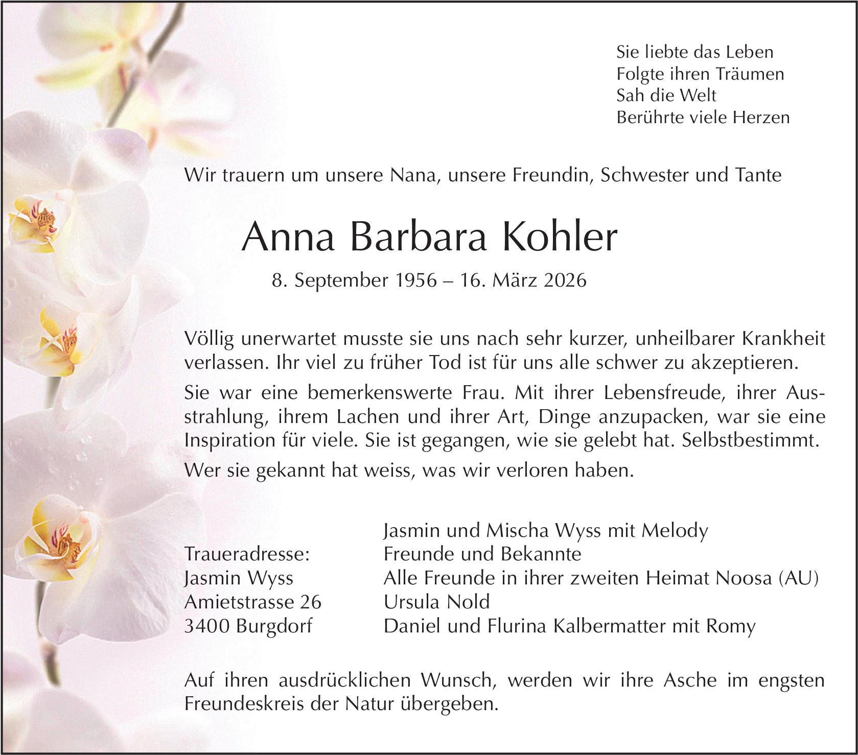Anna Barbara Kohler, März 2026 / TA
