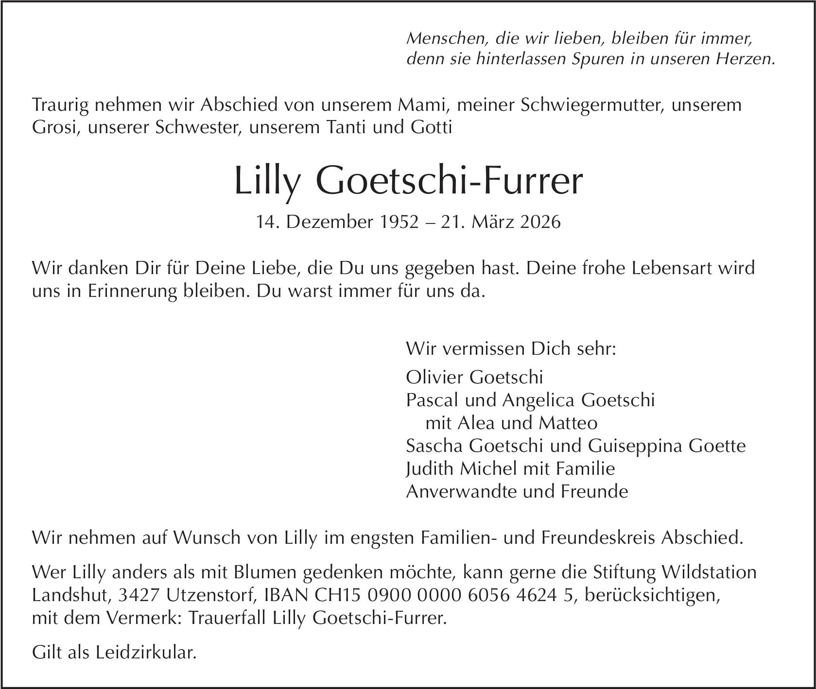 Lilly Goetschi-Furrer, März 2026 / TA