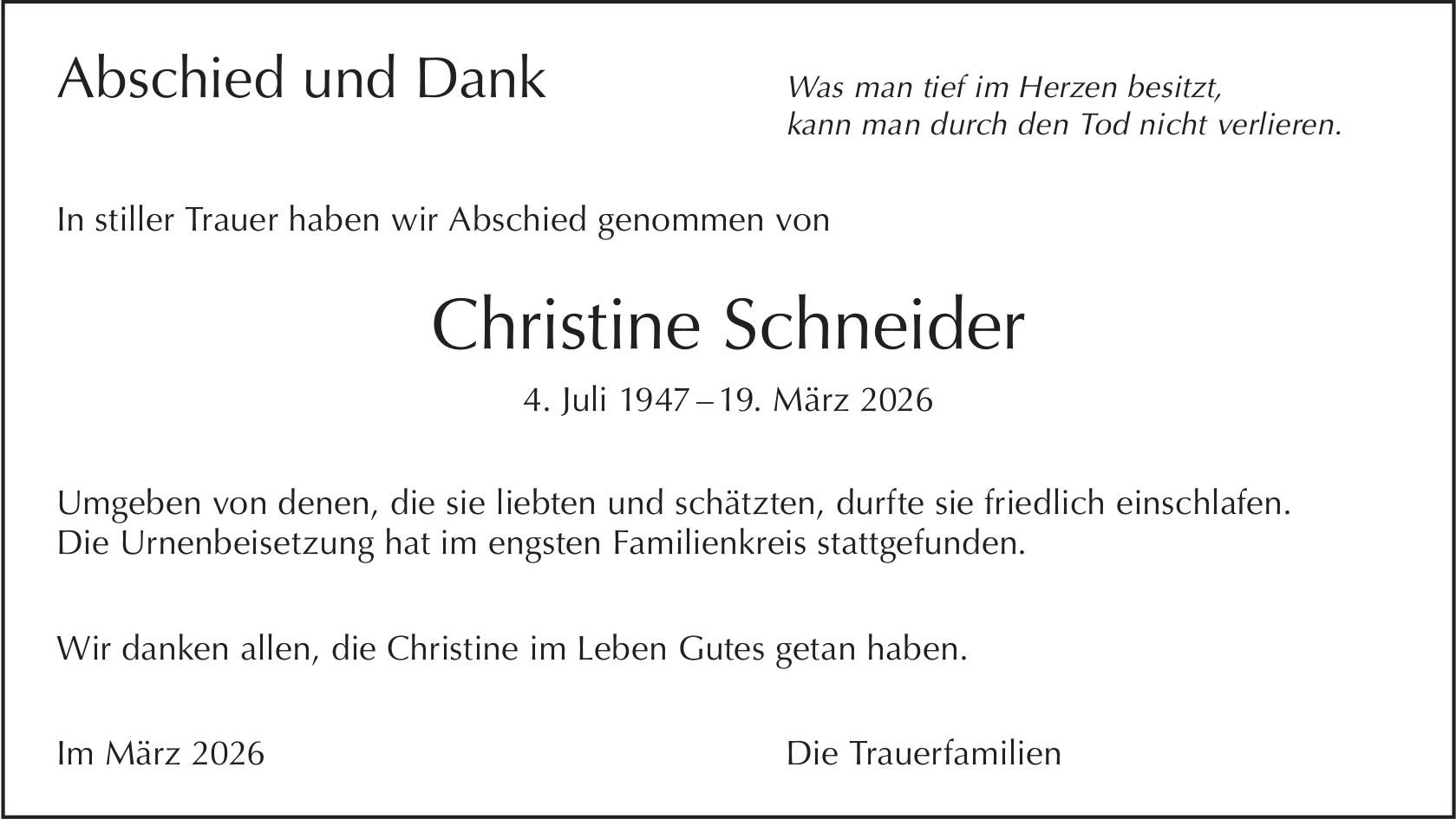 Christine Schneider, März 2026 / TA