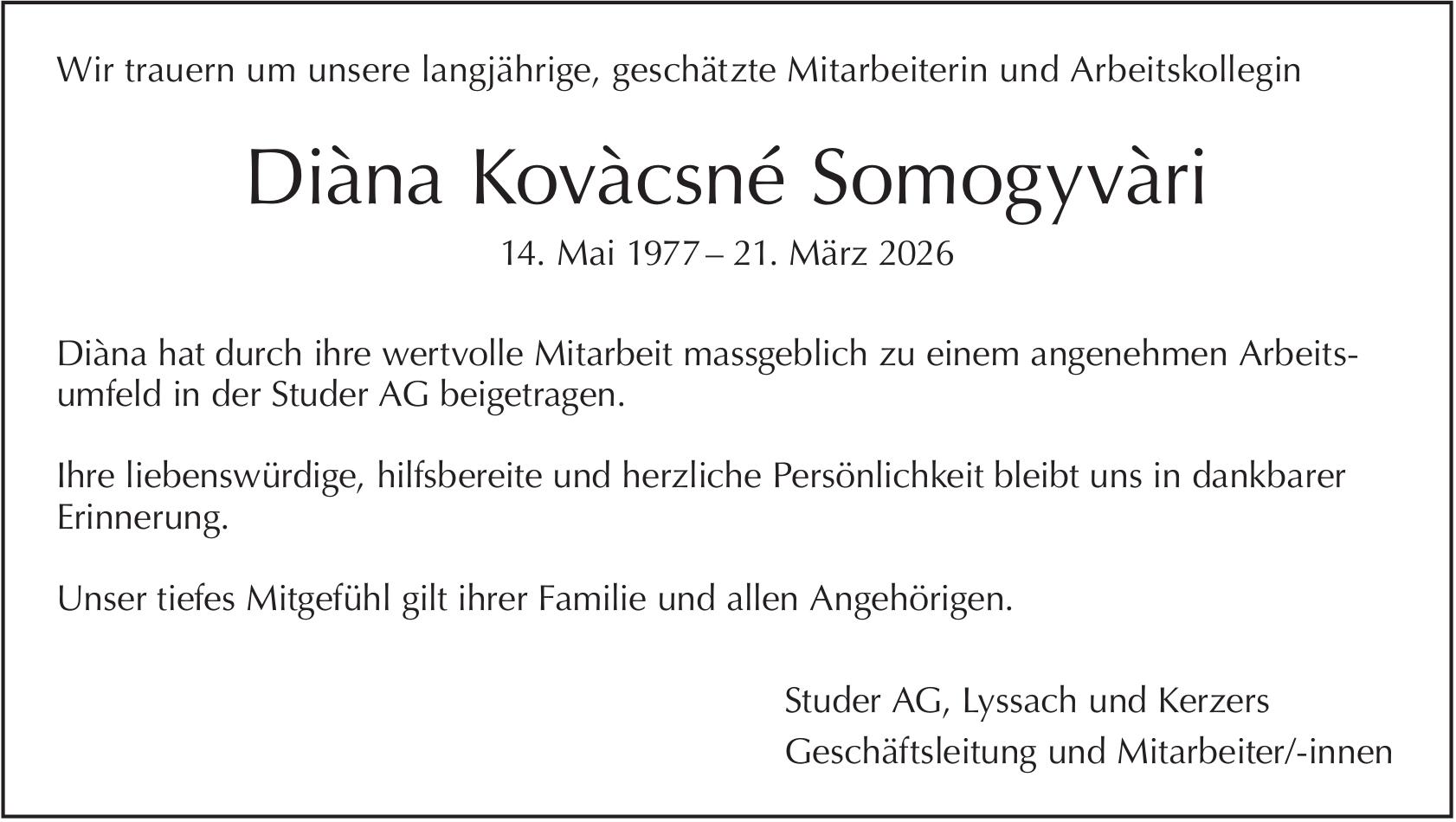 Diàna Kovàcsné Somogyvàri, März 2026 / TA