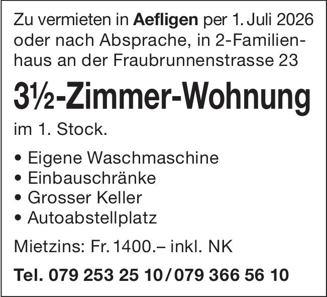 3½-Zimmer-Wohnung, 3½ Zimmer-Wohnung, Aefligen, zu vermieten