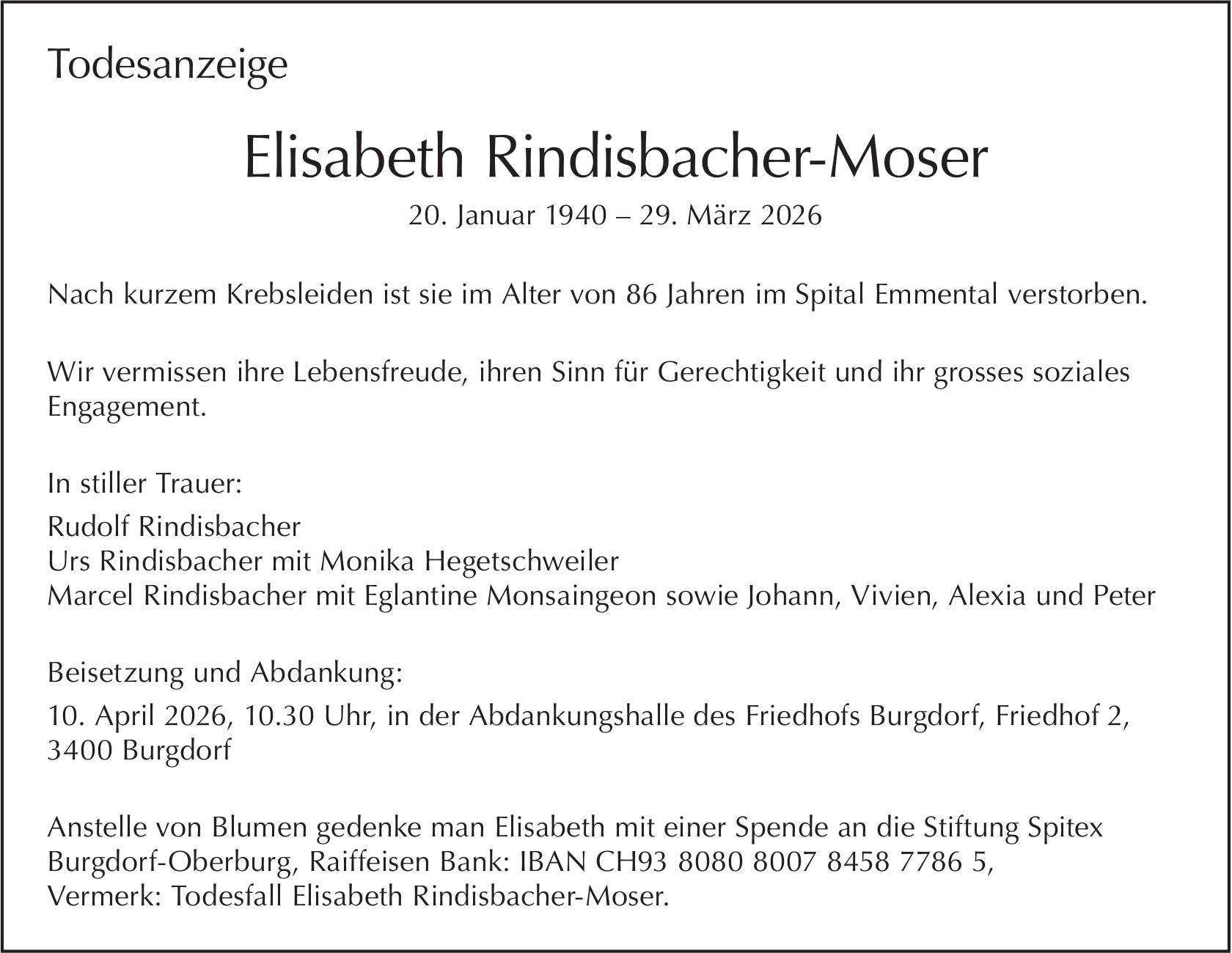 Elisabeth Rindisbacher-Moser, März 2026 / TA