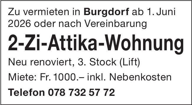 2-Zi-Attika-Wohnung, Burgdorf, zu vermieten