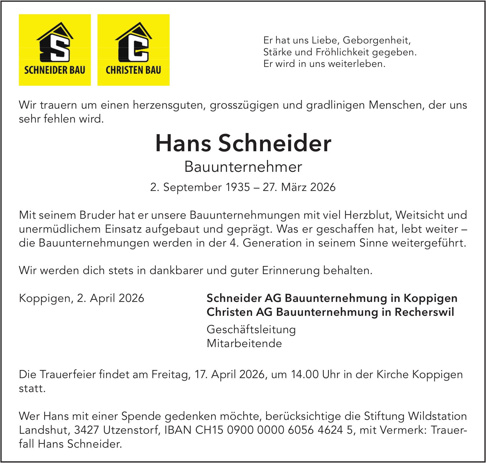 Schneider Hans, März 2026 / TA