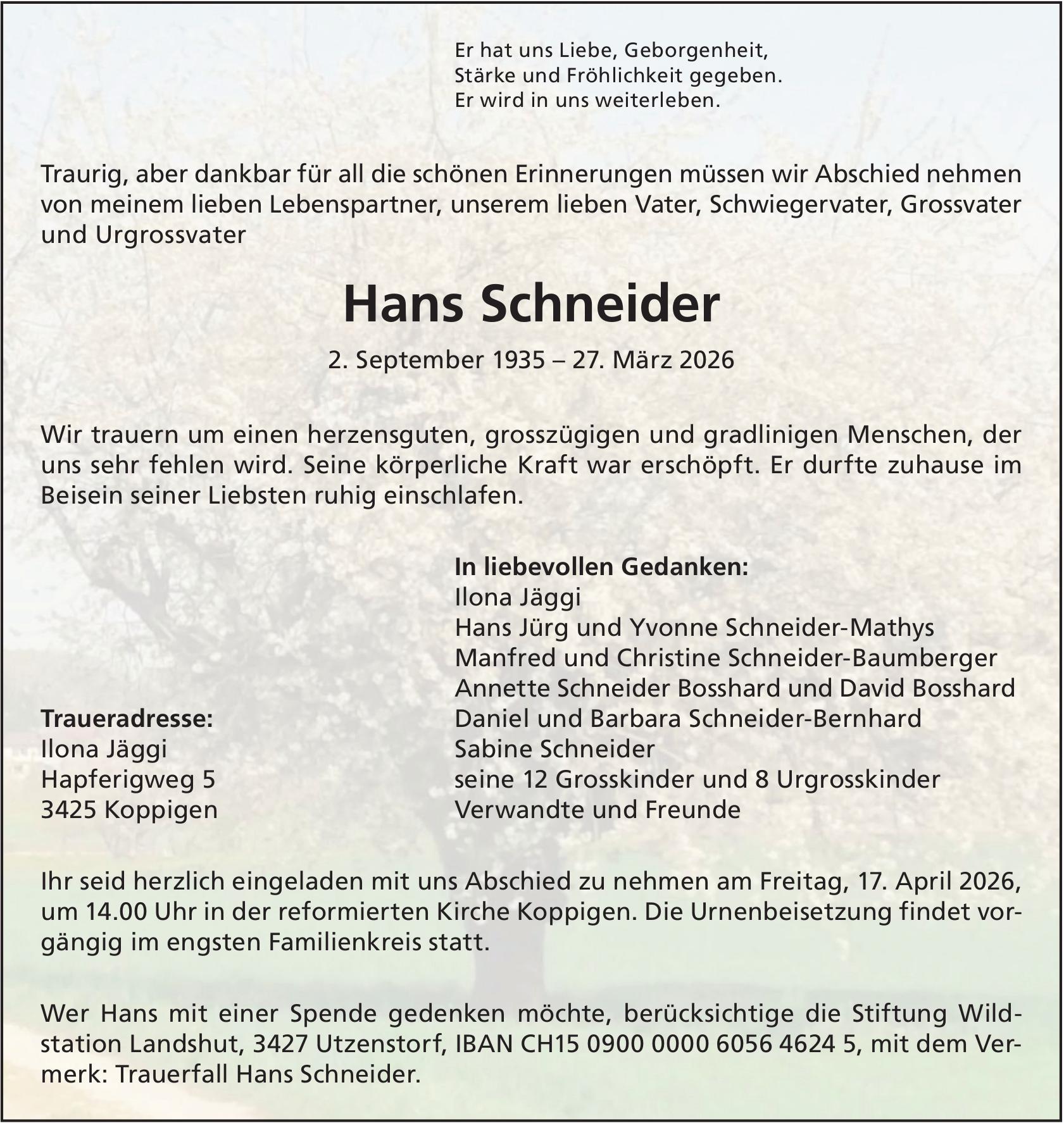 Schneider Hans, März 2026 / TA