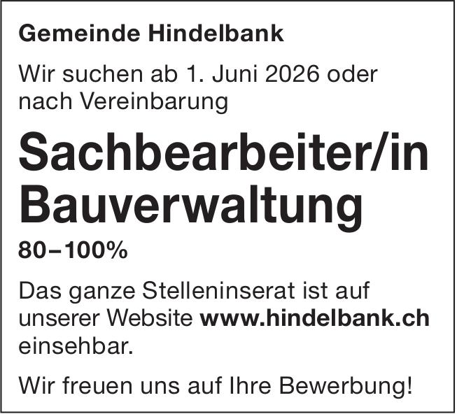 Sachbearbeiter/in Bauverwaltung, Gemeinde Hindelbank, gesucht